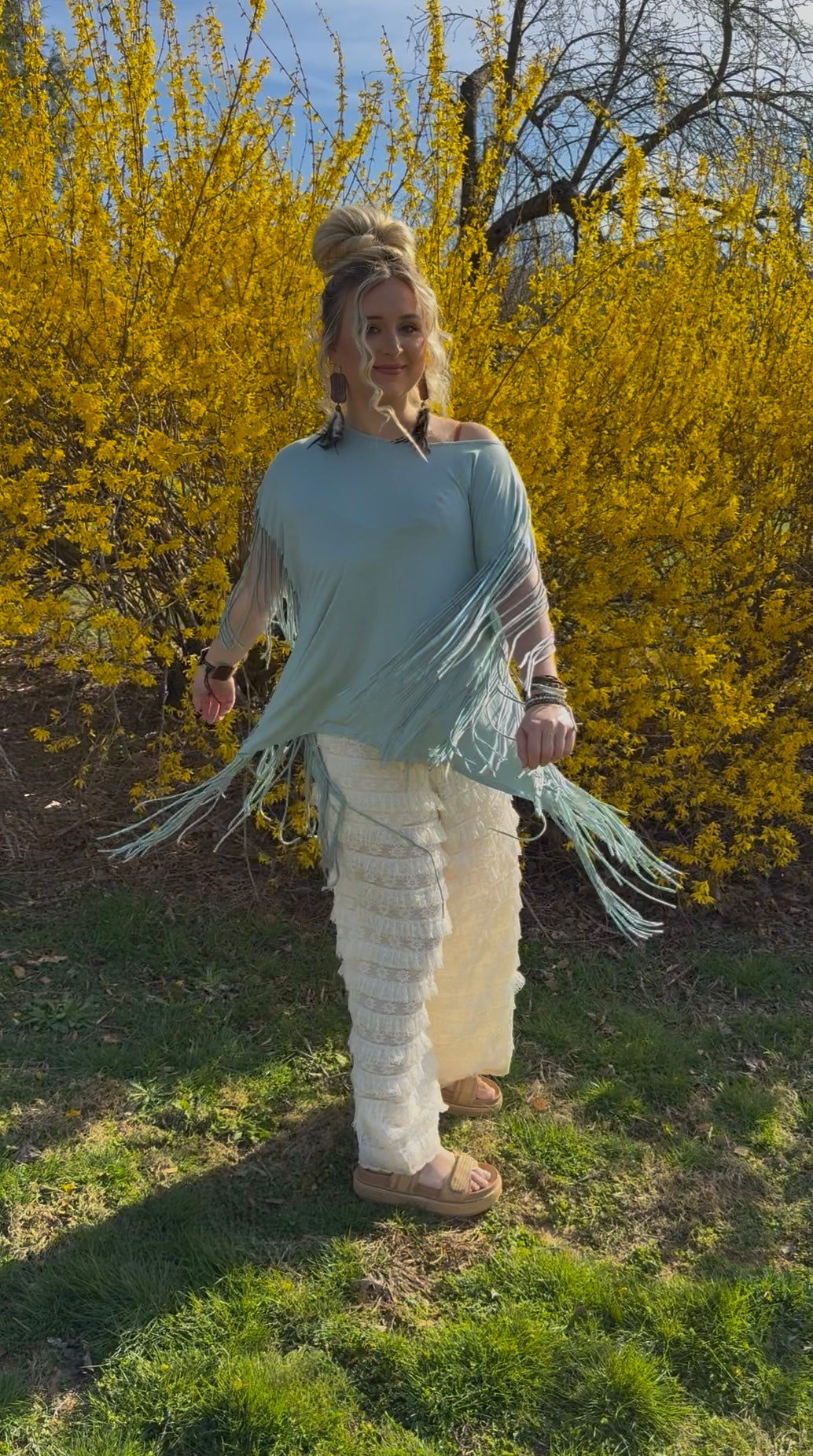 Showstopper Fringe Top Seafoam