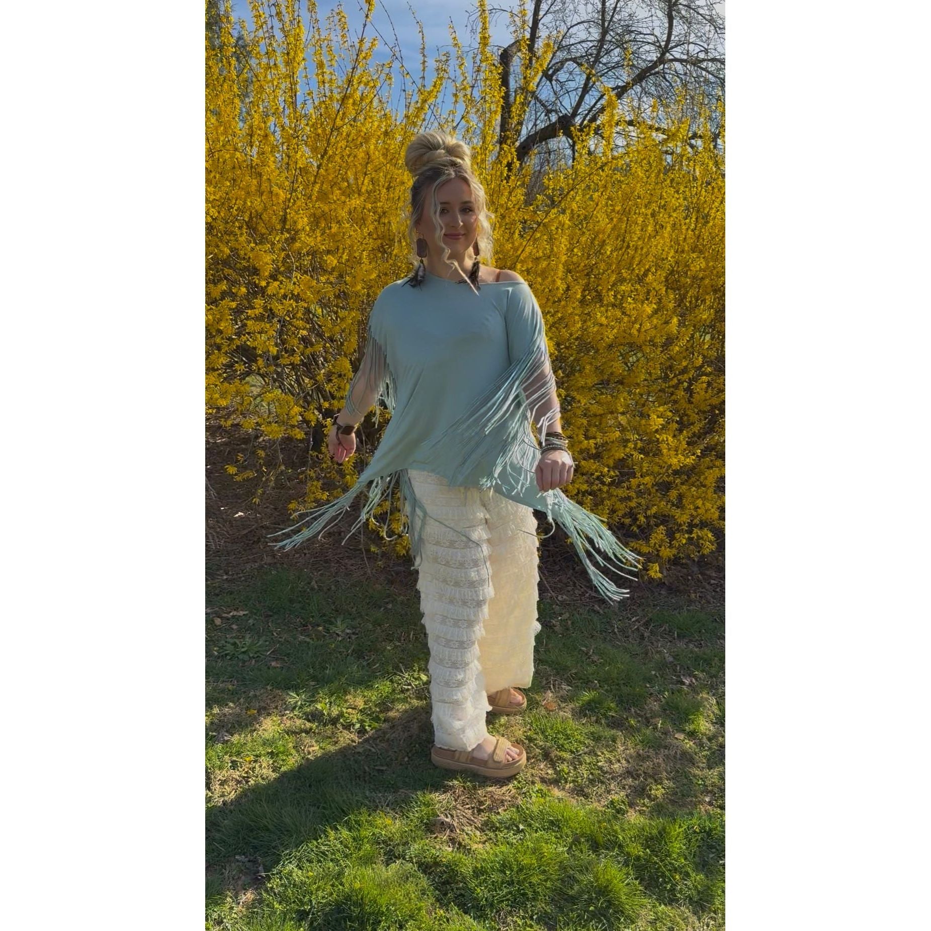 Showstopper Fringe Top Seafoam