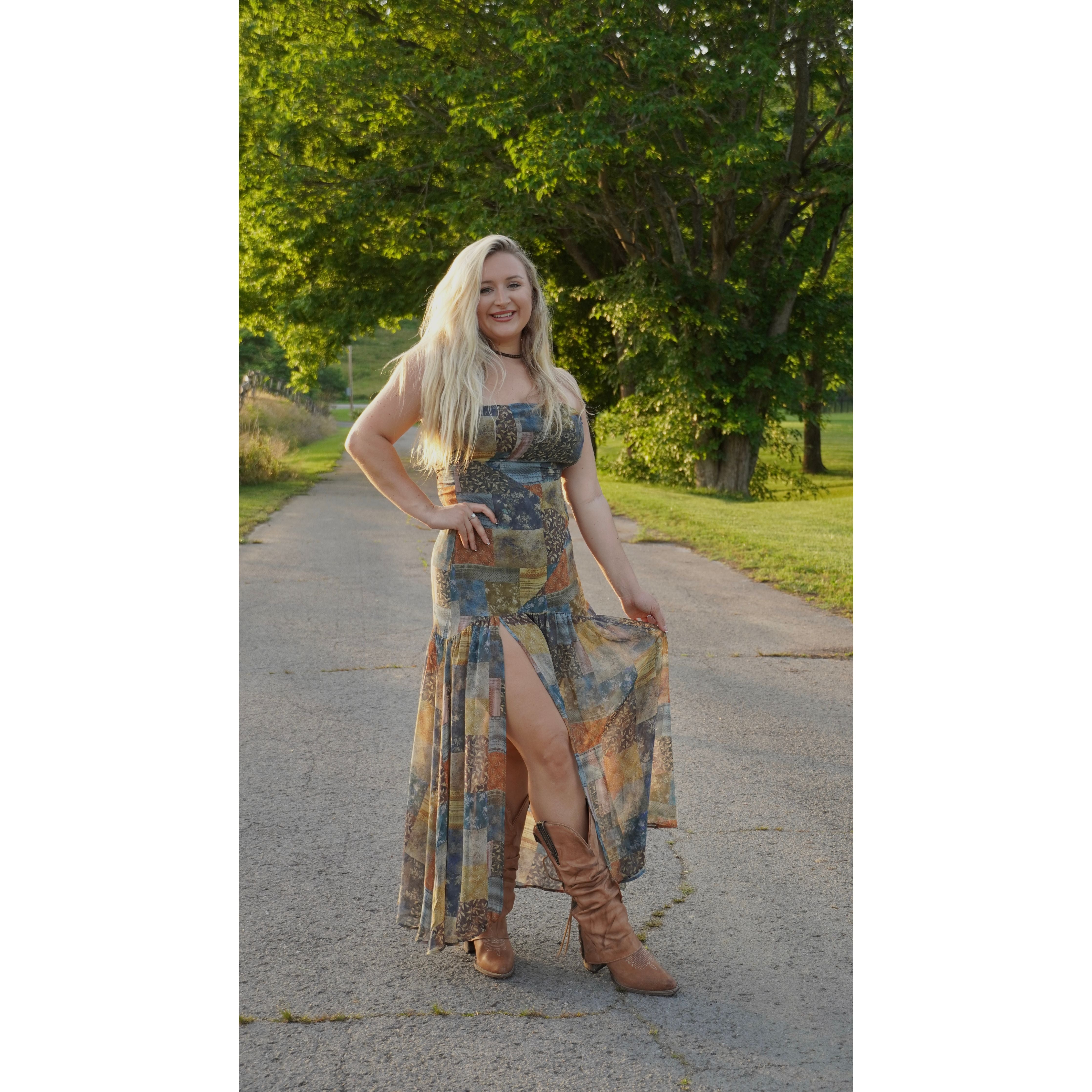 Strapless Patchwork Maxi Dress