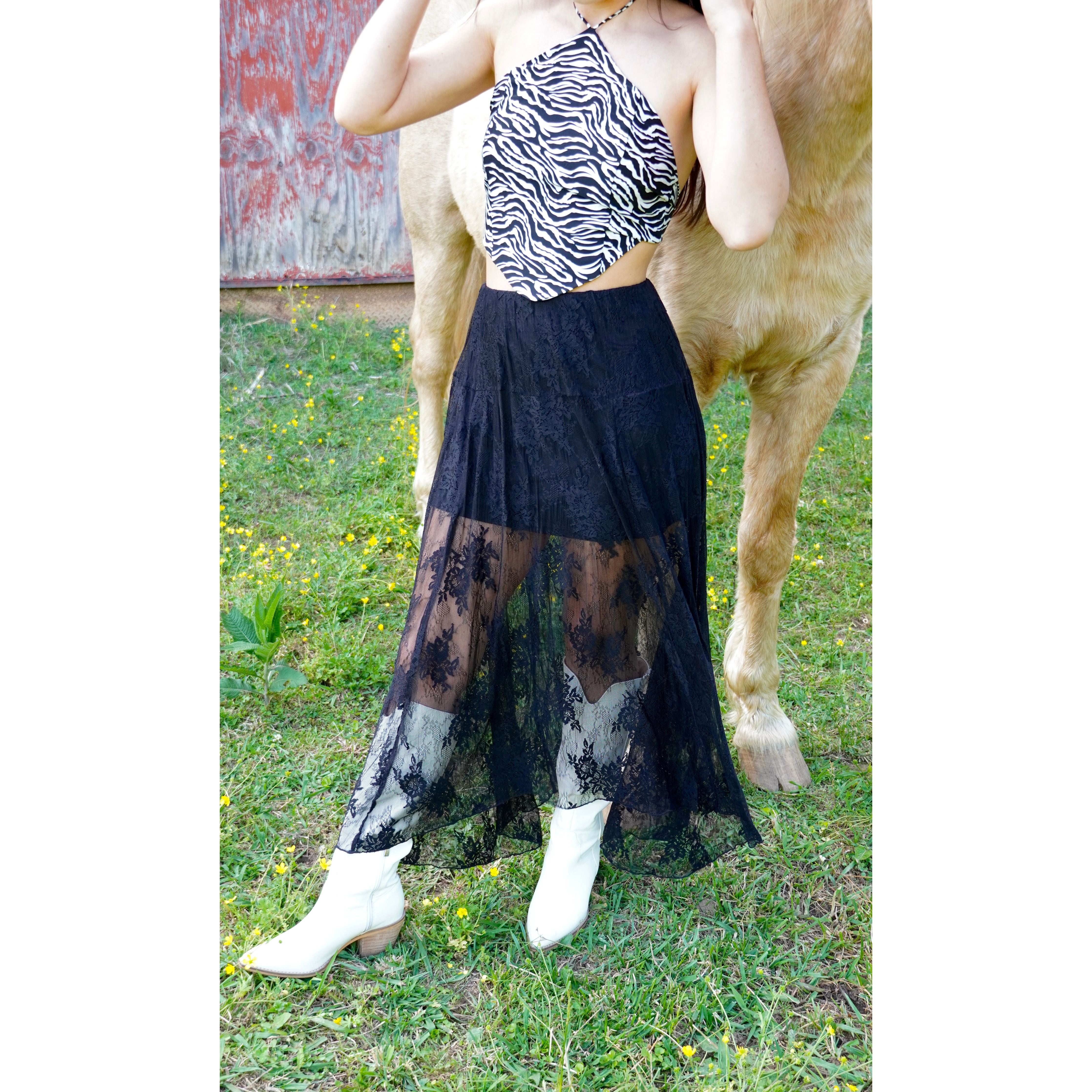 Black Lace High Low Skirt