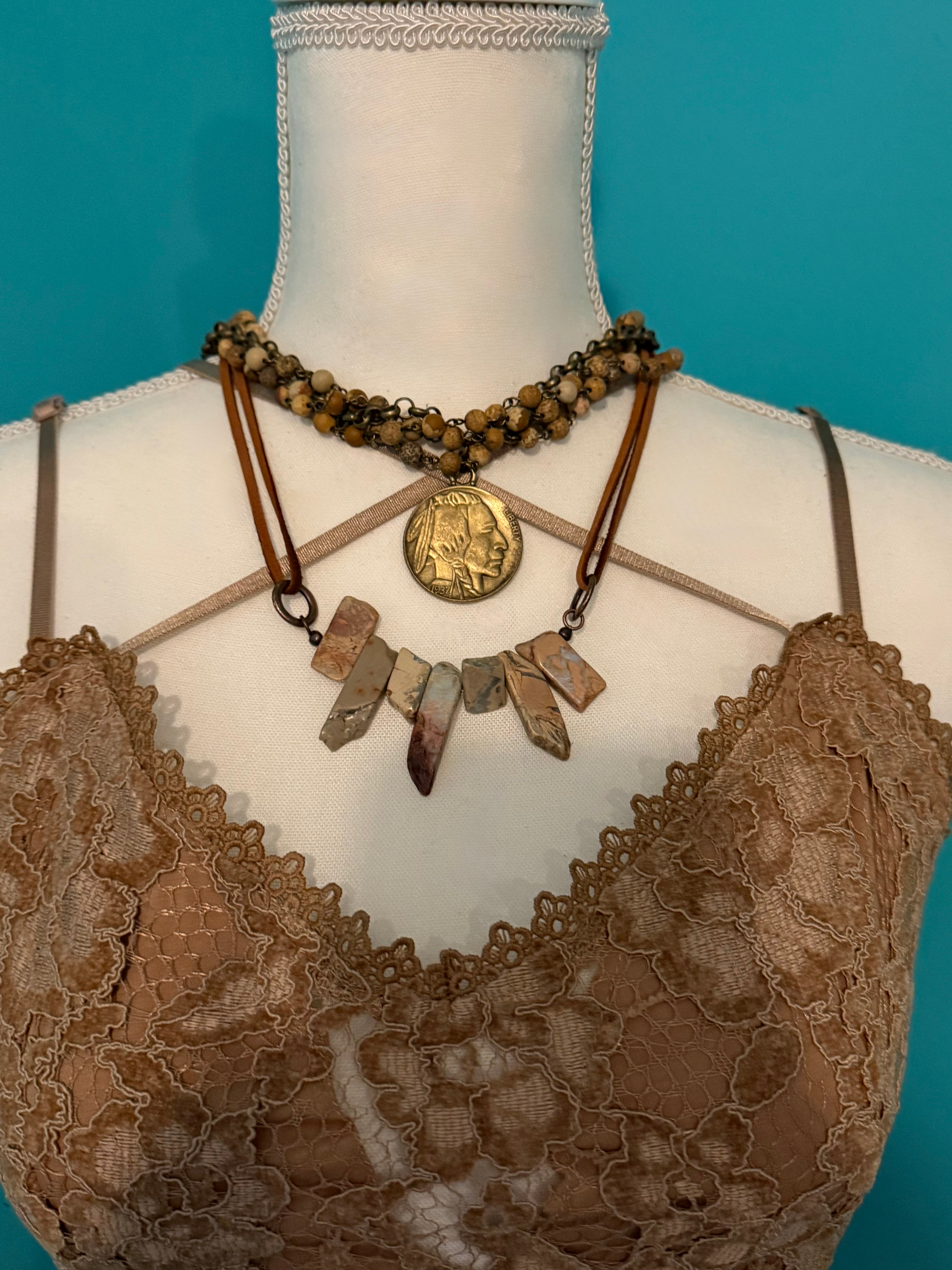 Terra Leather Multi Color Stone Necklace