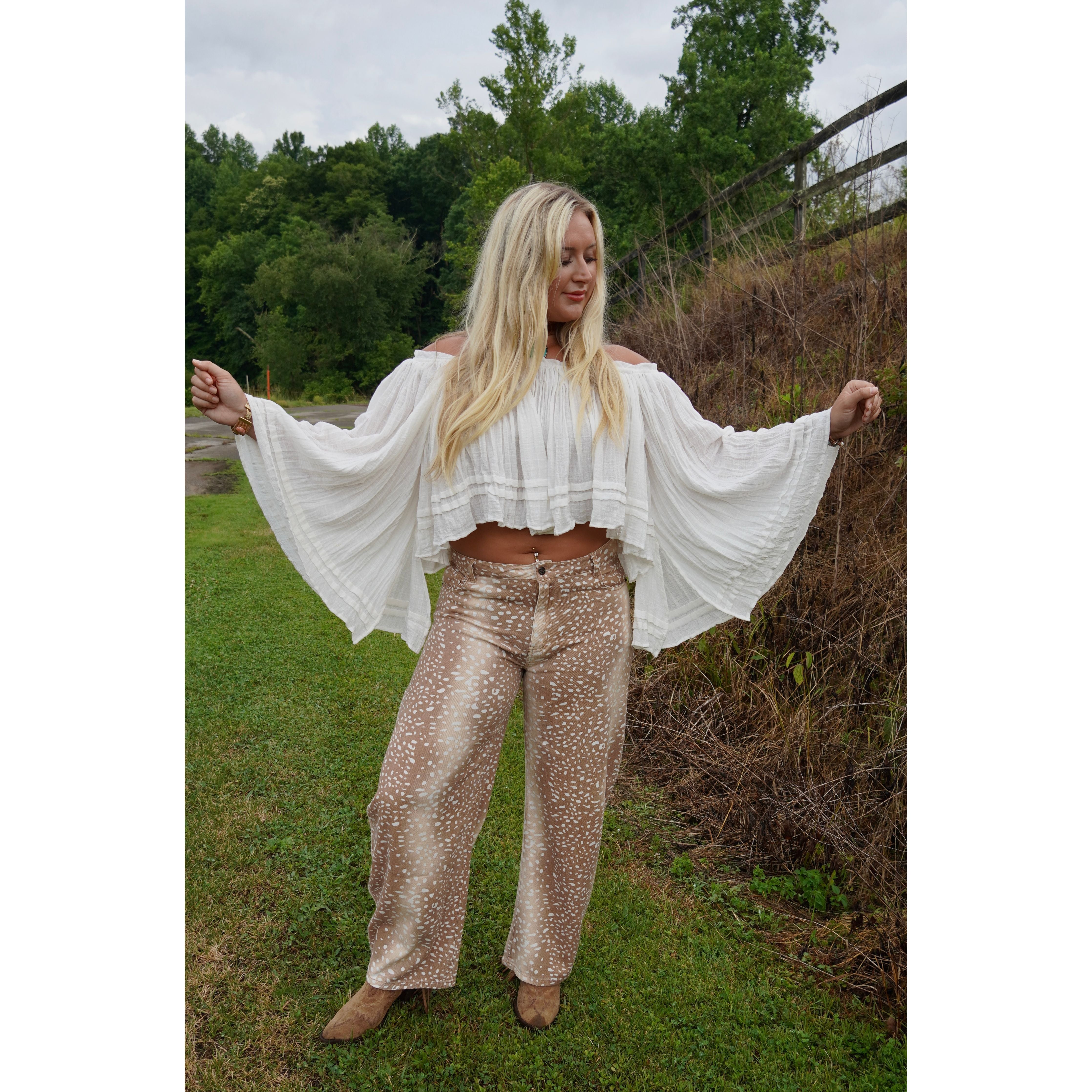 White Cotton Off Shoulder Angel-Sleeve Top