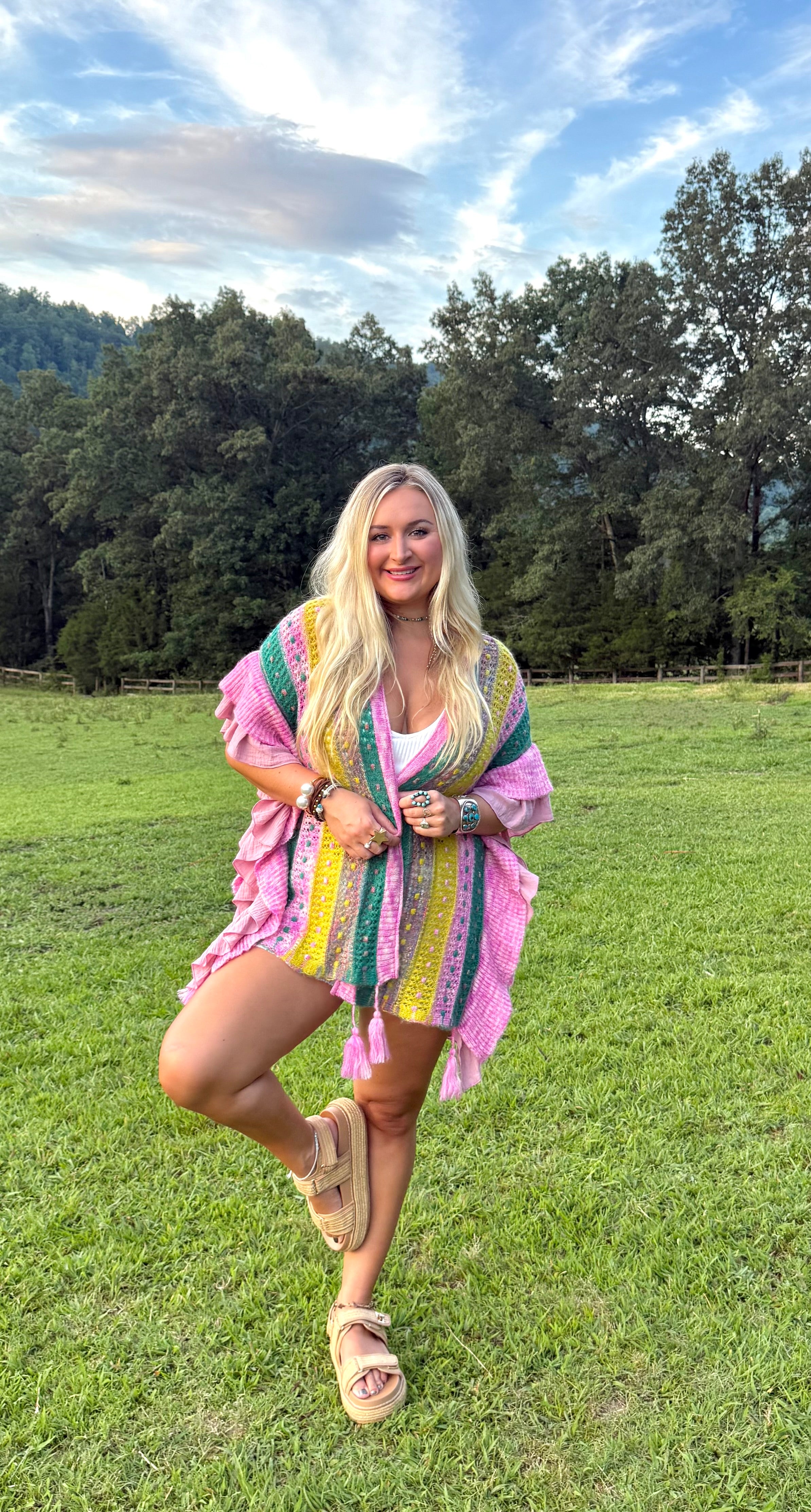 POL: Summer Lovin Pink Ruffled Cardigan