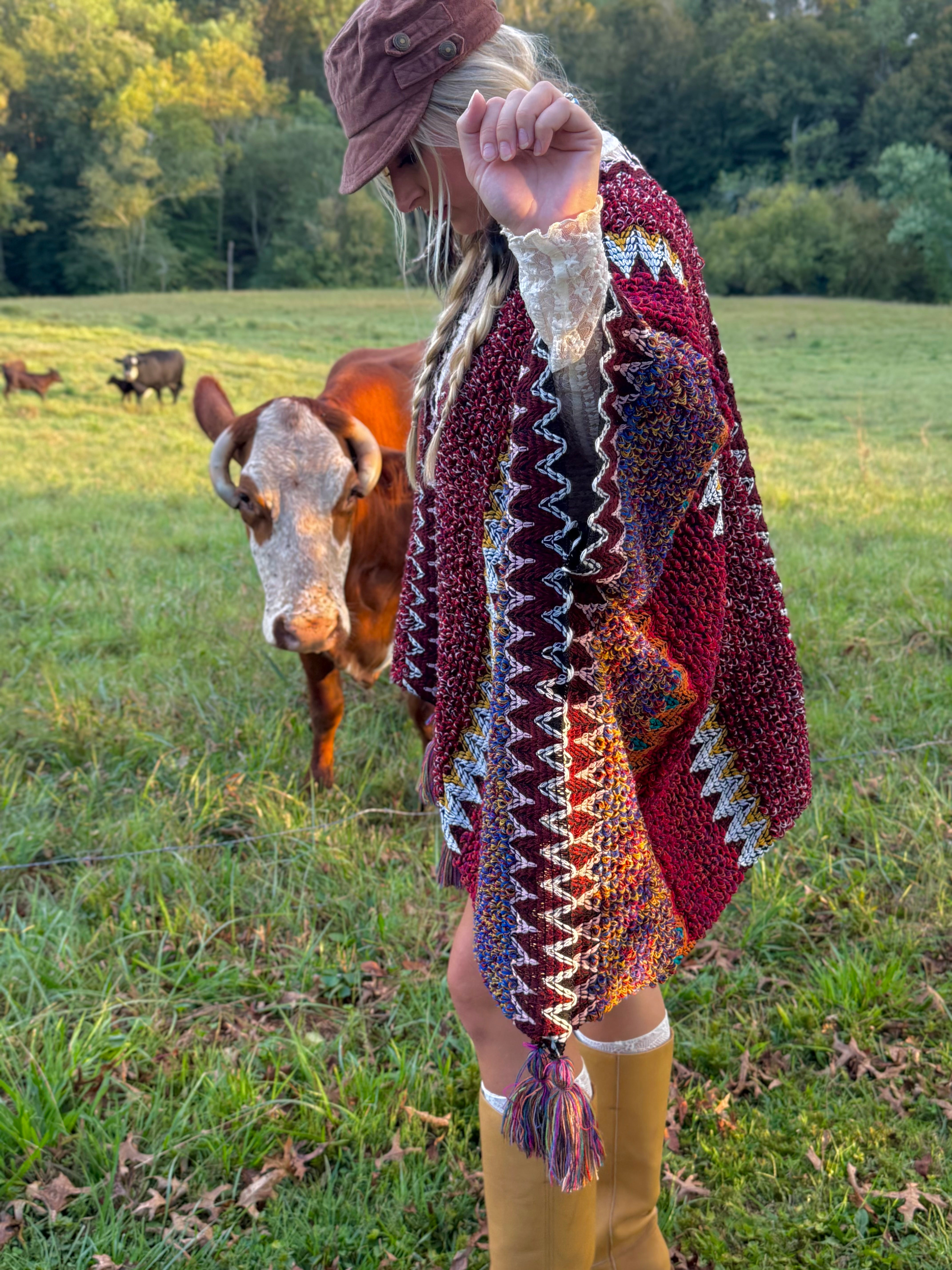 Boheme Soul Crochet Kimono in Red