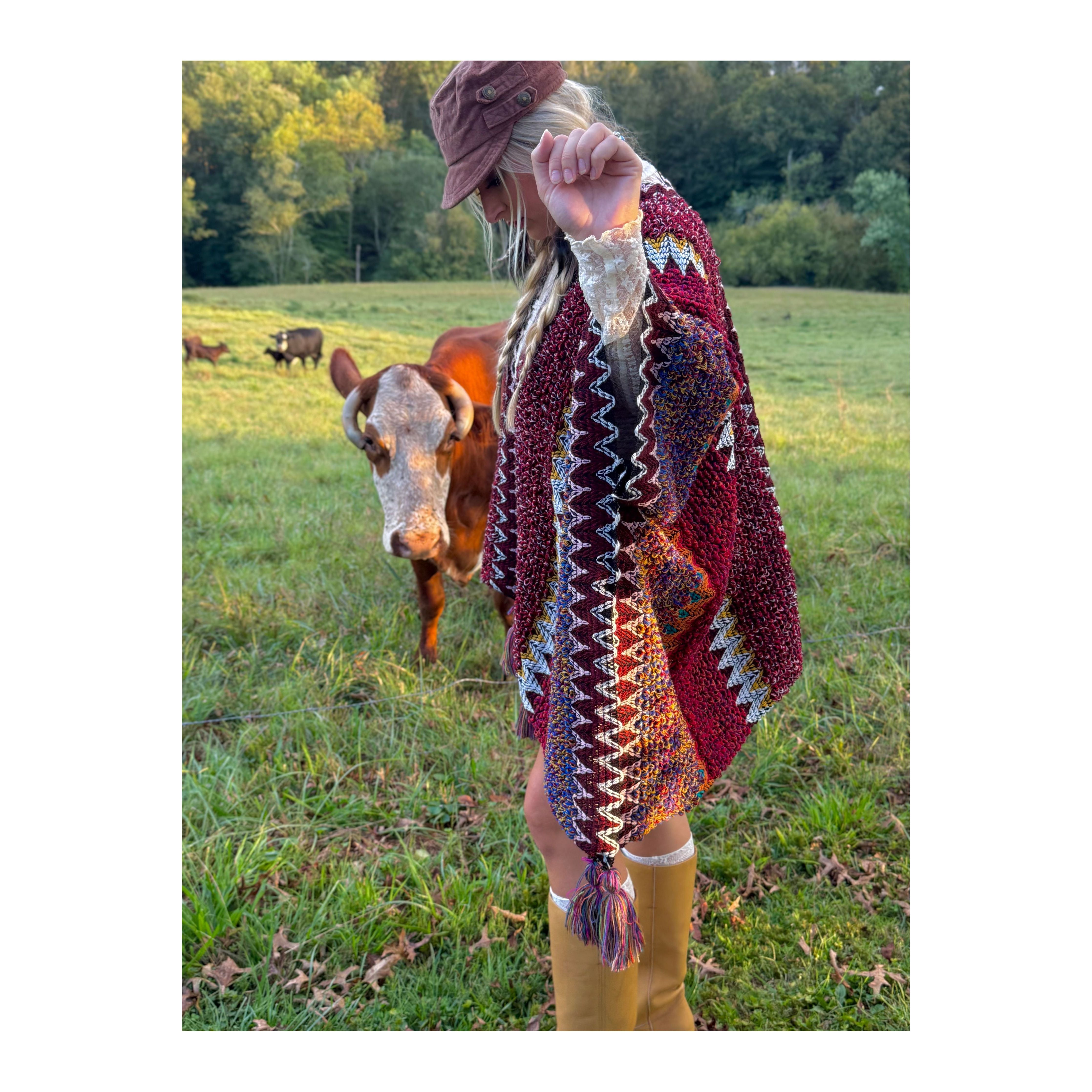 Boheme Soul Crochet Kimono in Red