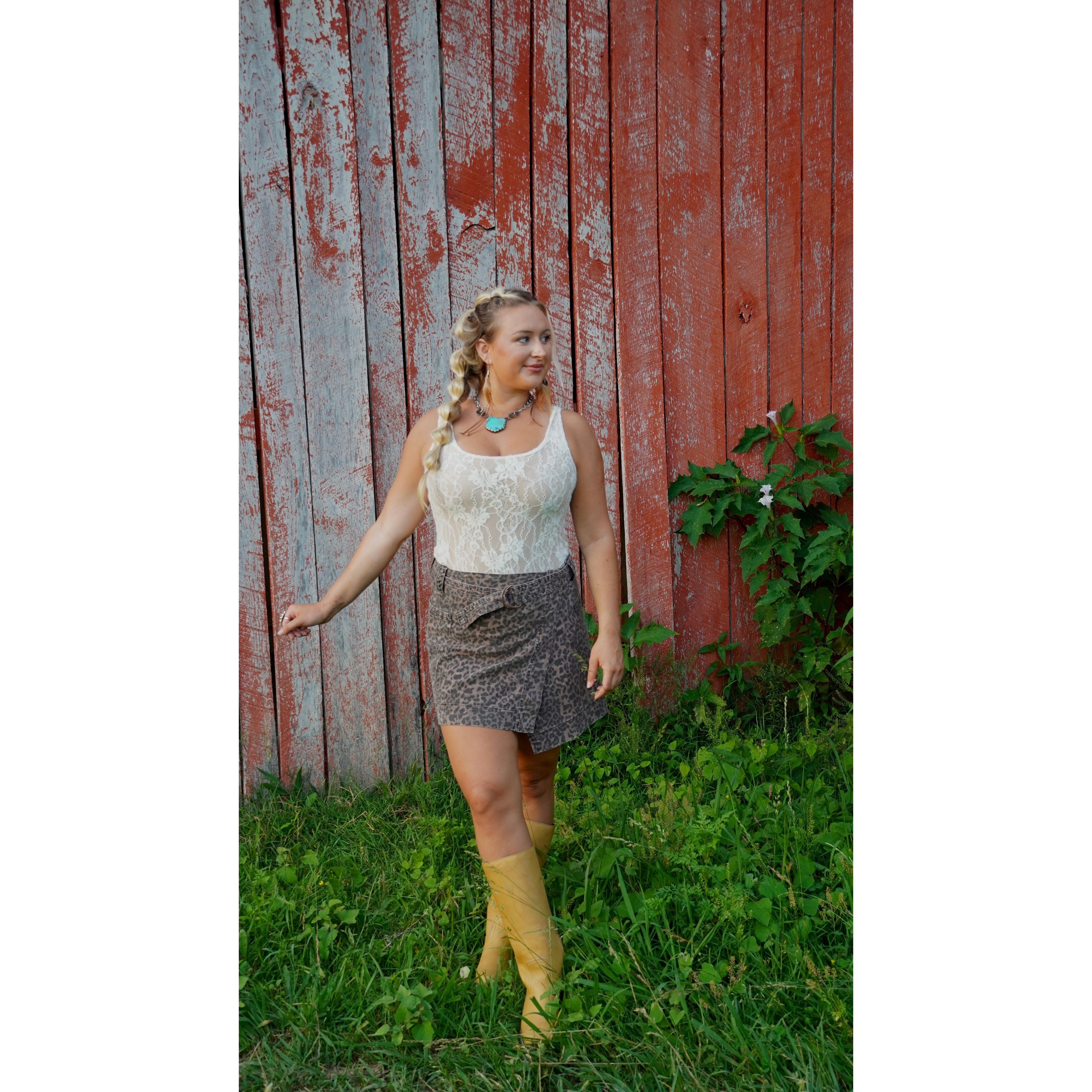 Leopard Belted Overlap Skirt