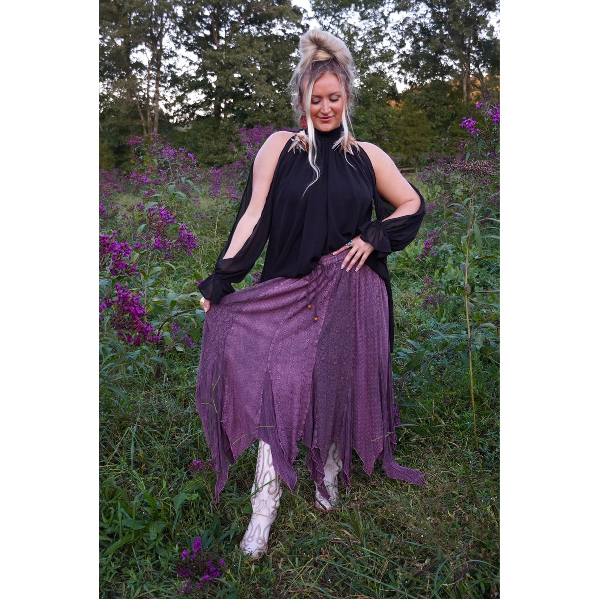 Boho Plum Tiered Maxi Skirt