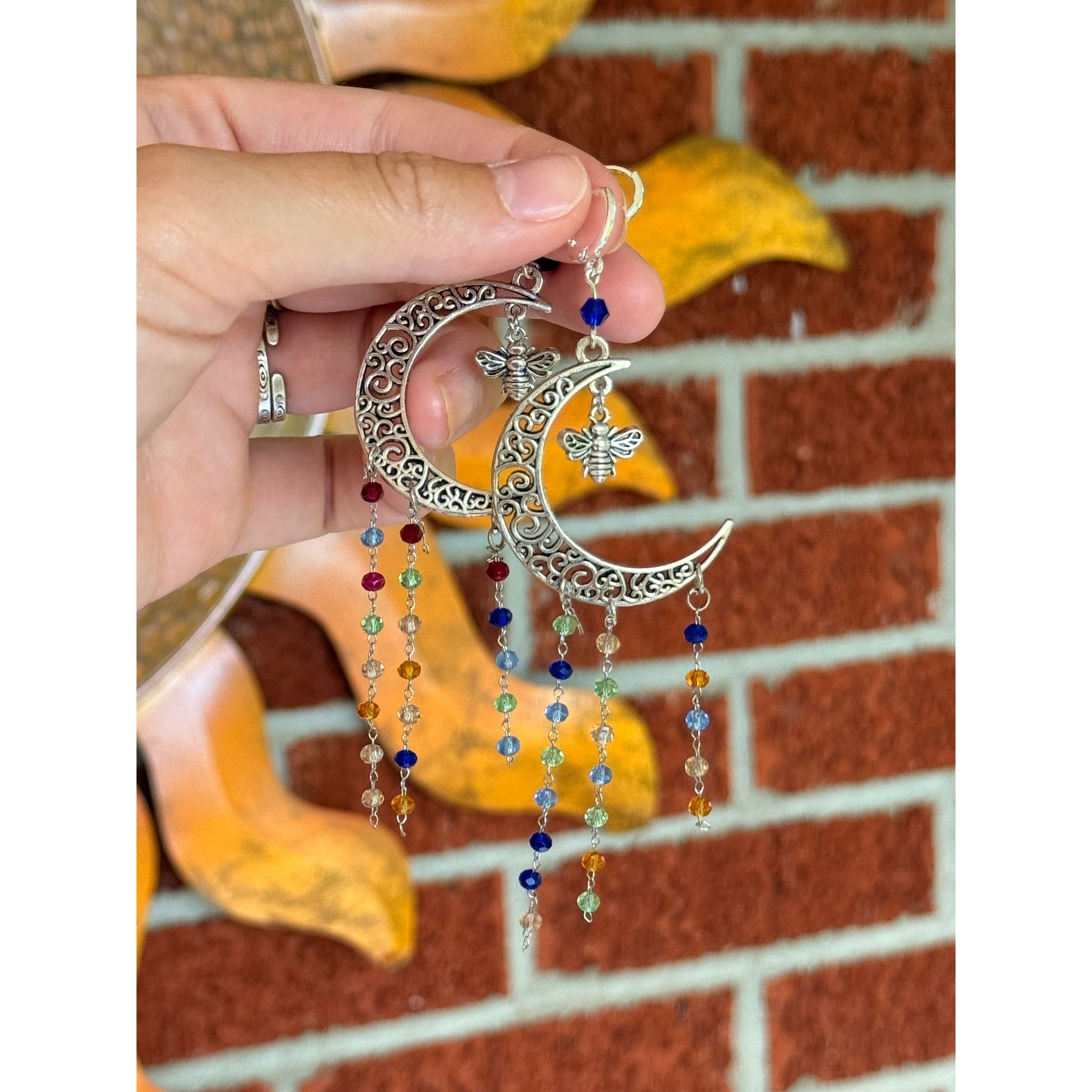 Crescent Moon Bee Earrings