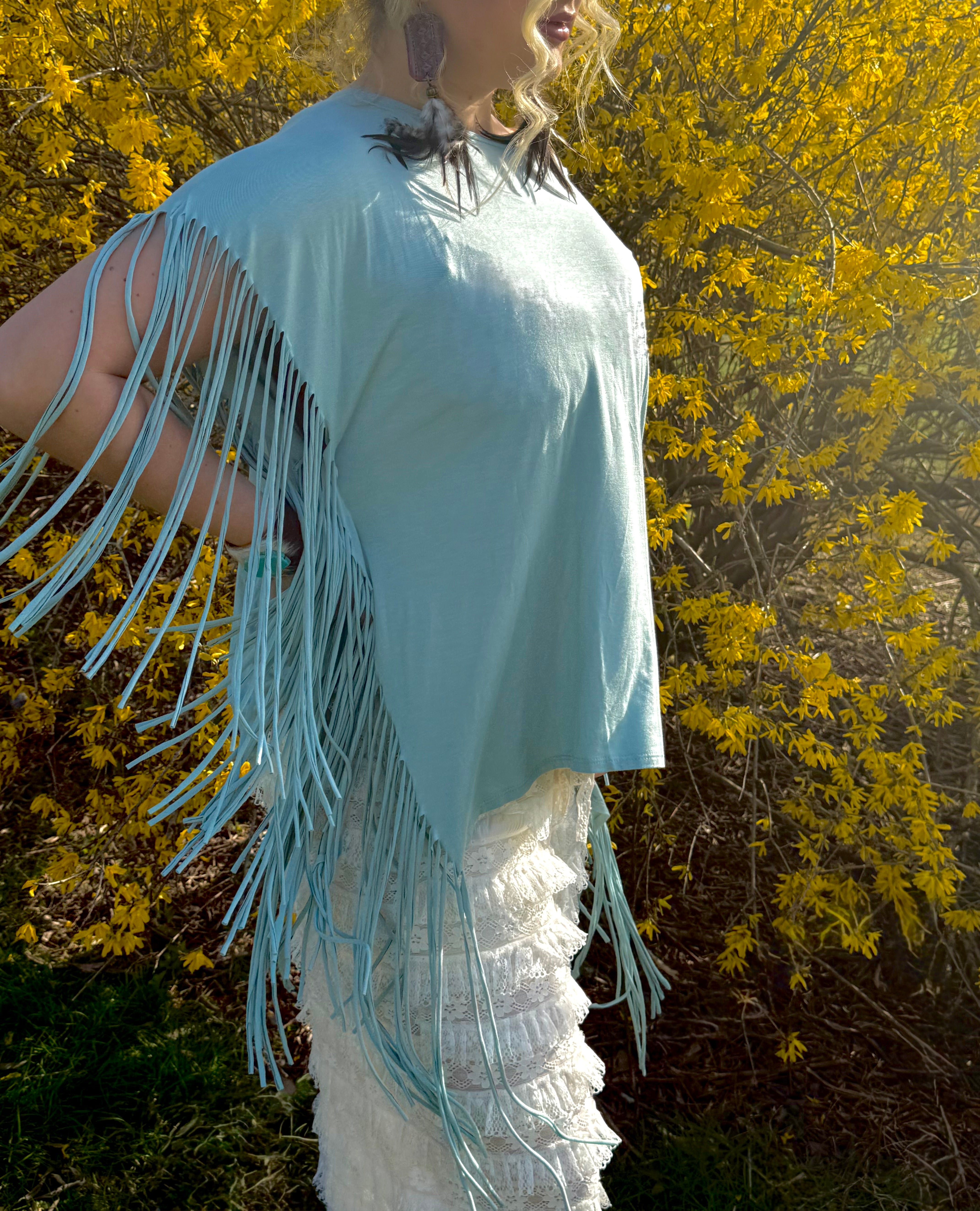 Showstopper Fringe Top Seafoam