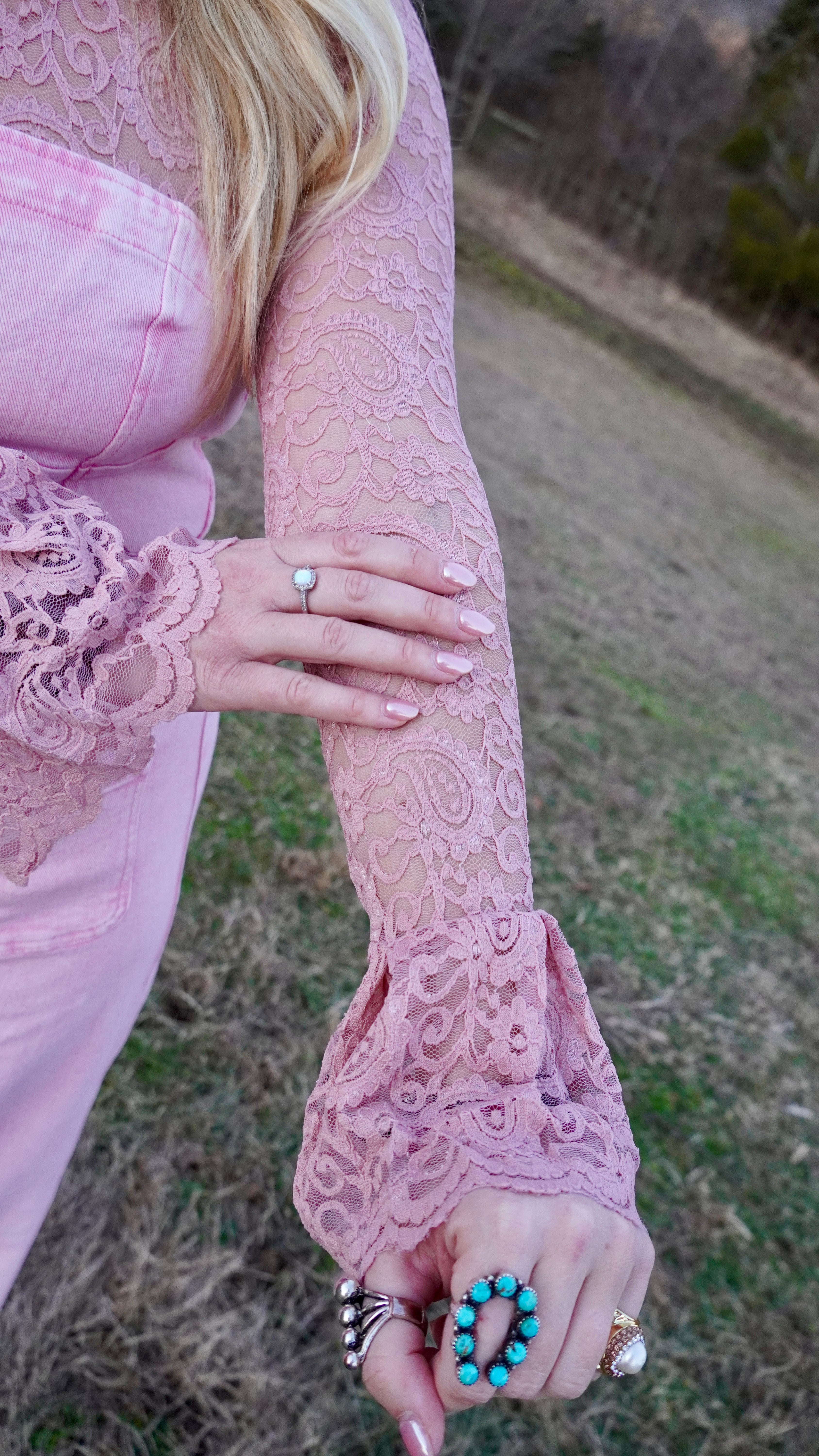 Pink Lace Bell Sleeve Layering Top