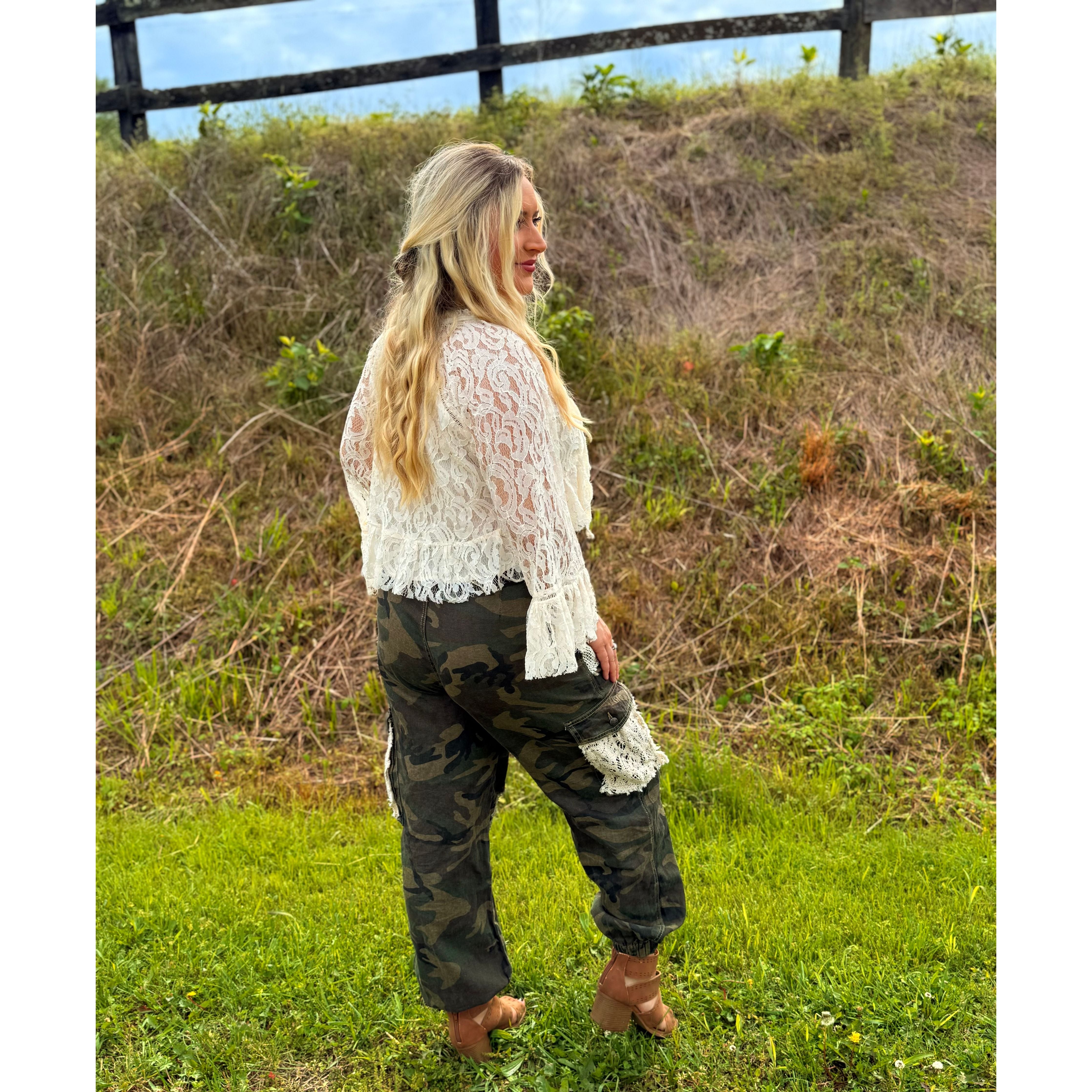 POL: Ripped Camo and Lace Joggers