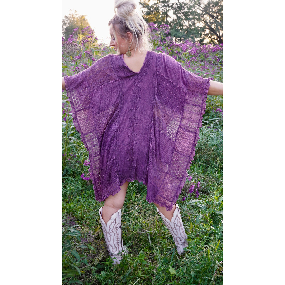 Boho Lace V-Neck Asymmetrical Kaftan Top