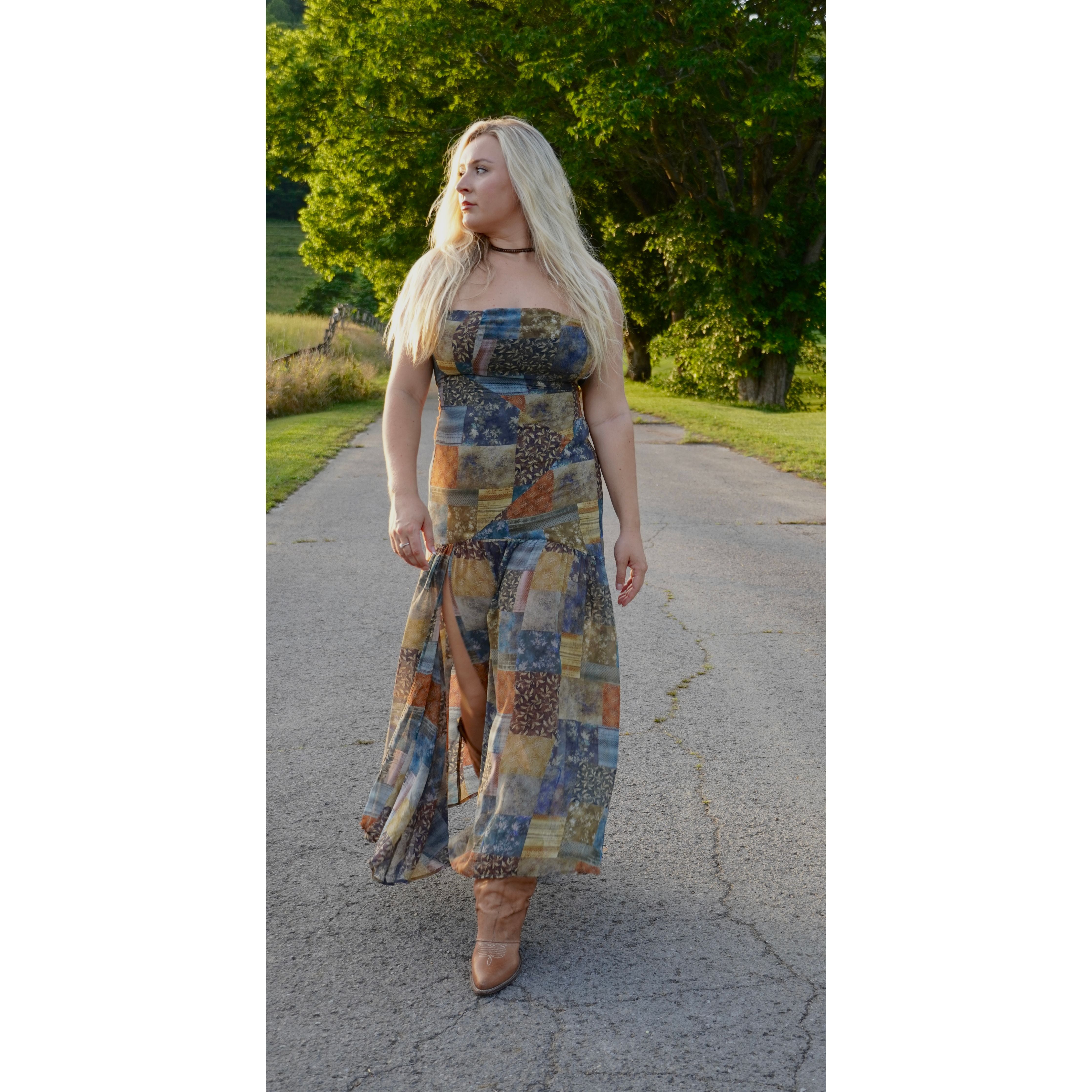Strapless Patchwork Maxi Dress