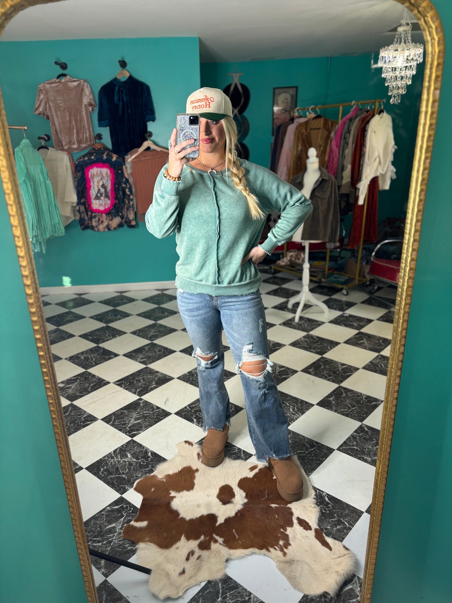 Seafoam Green Ruched Sweater