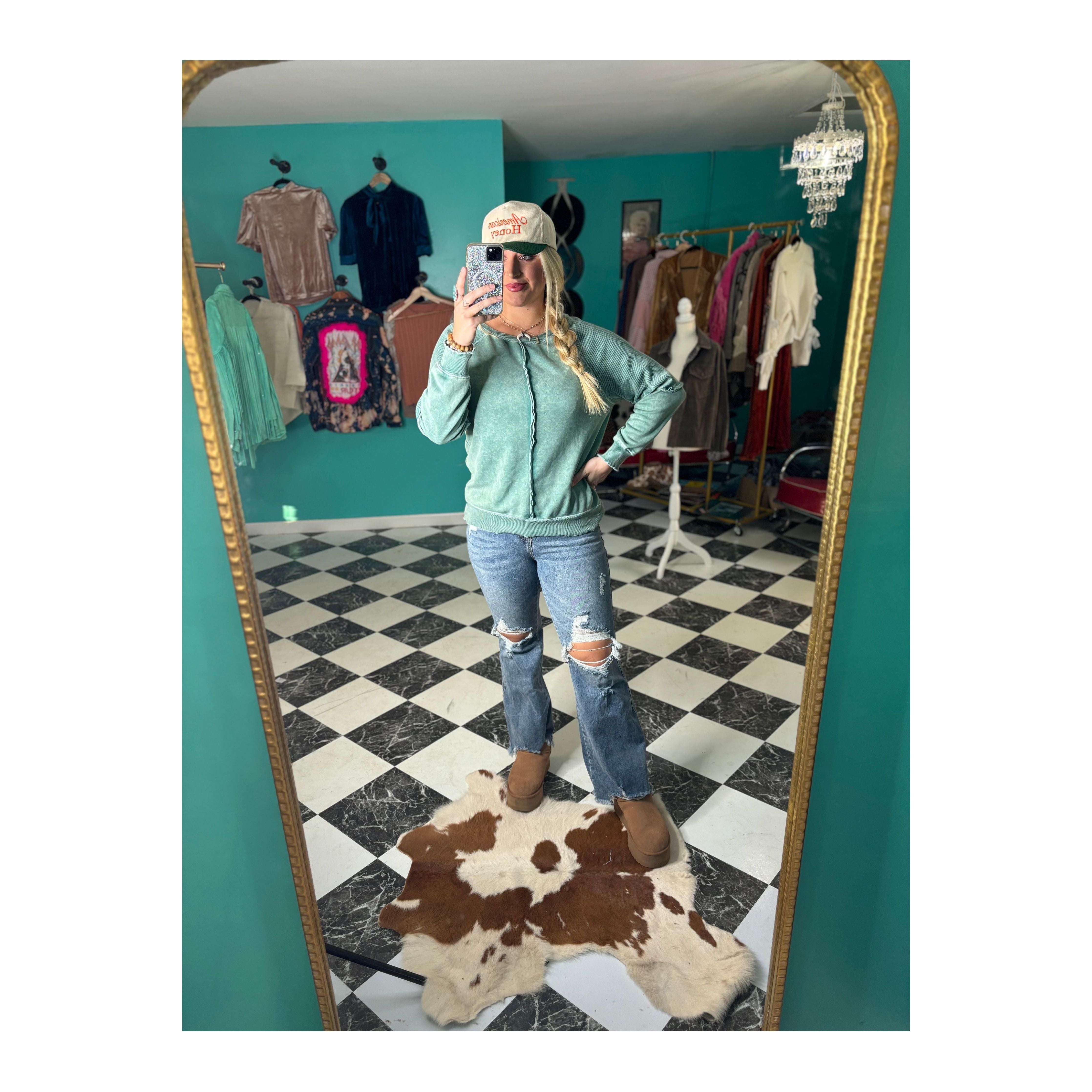 Seafoam Green Ruched Sweater