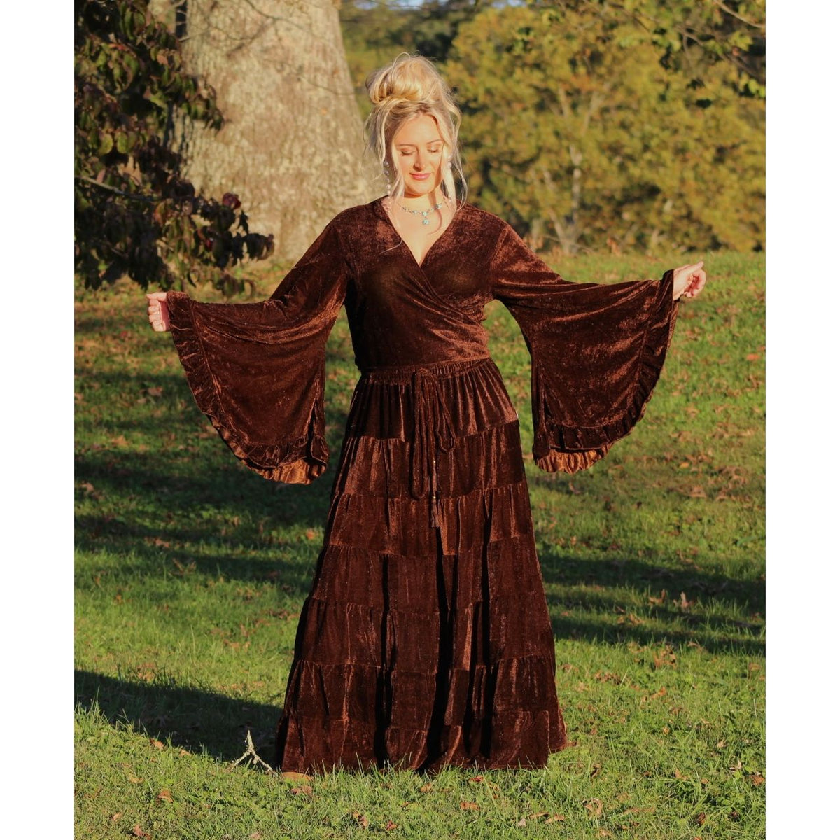 Brown velvet bohemian skirt and top set
