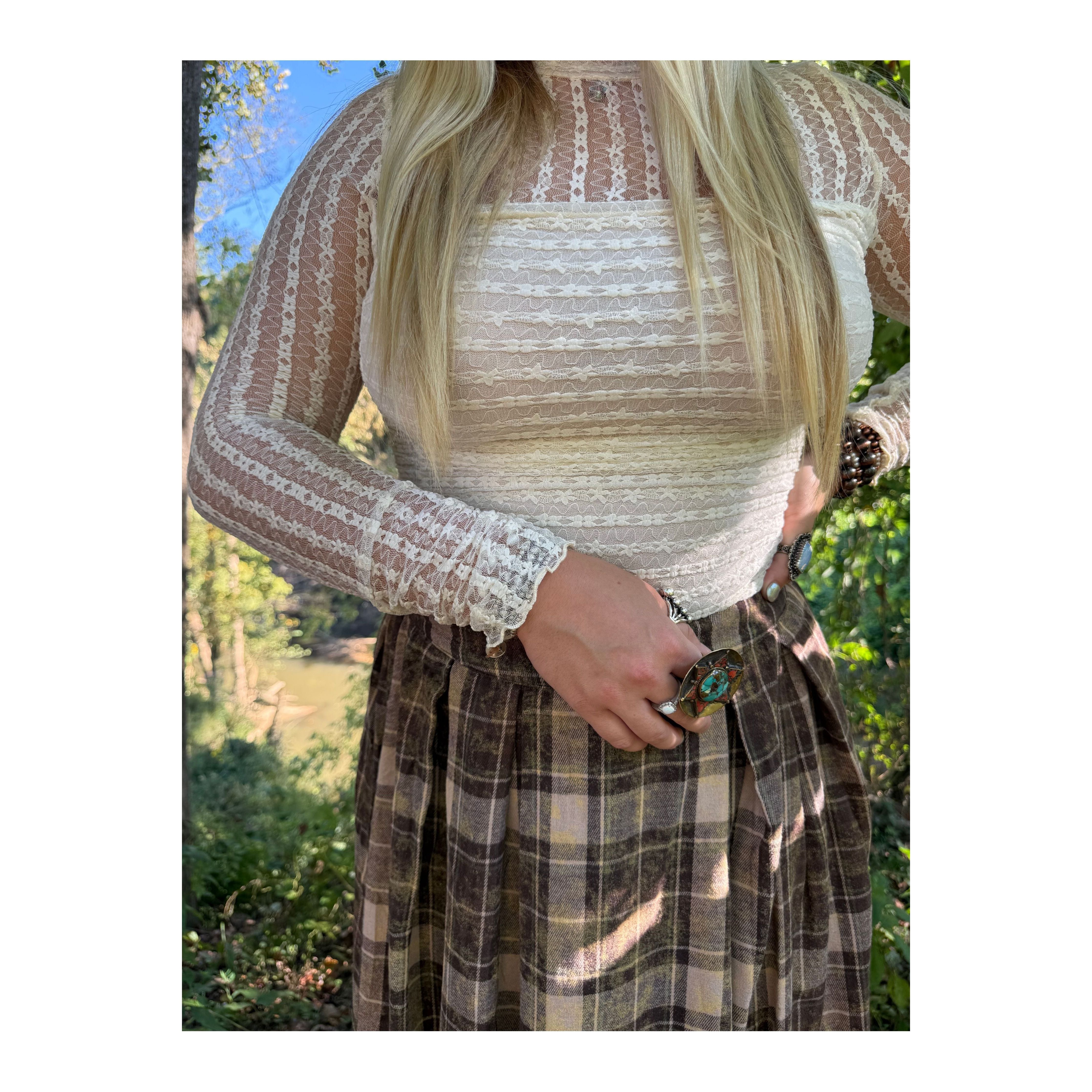 Cream Lace Ruched Mock Neck Bodysuit