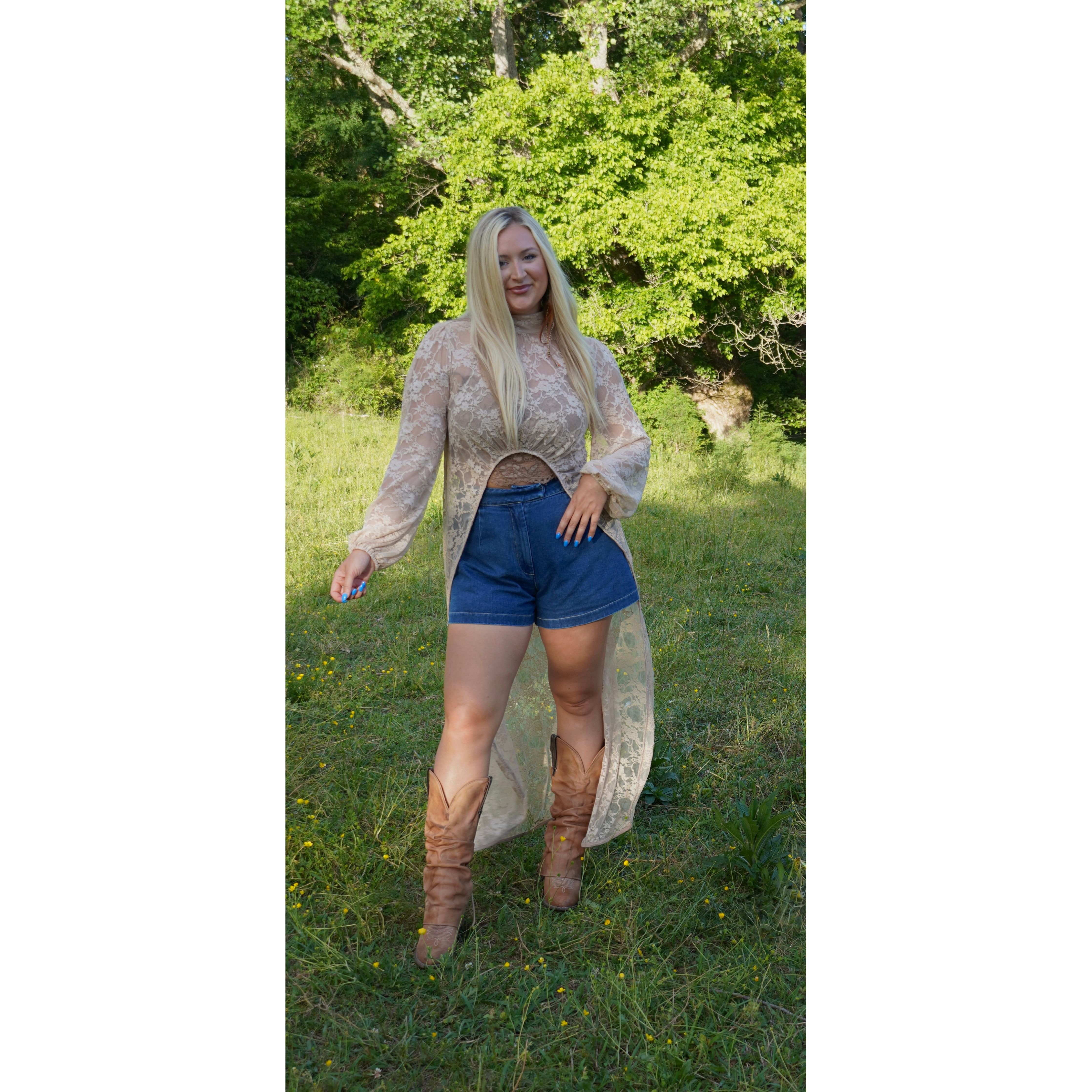 High Low Lace Top In Beige