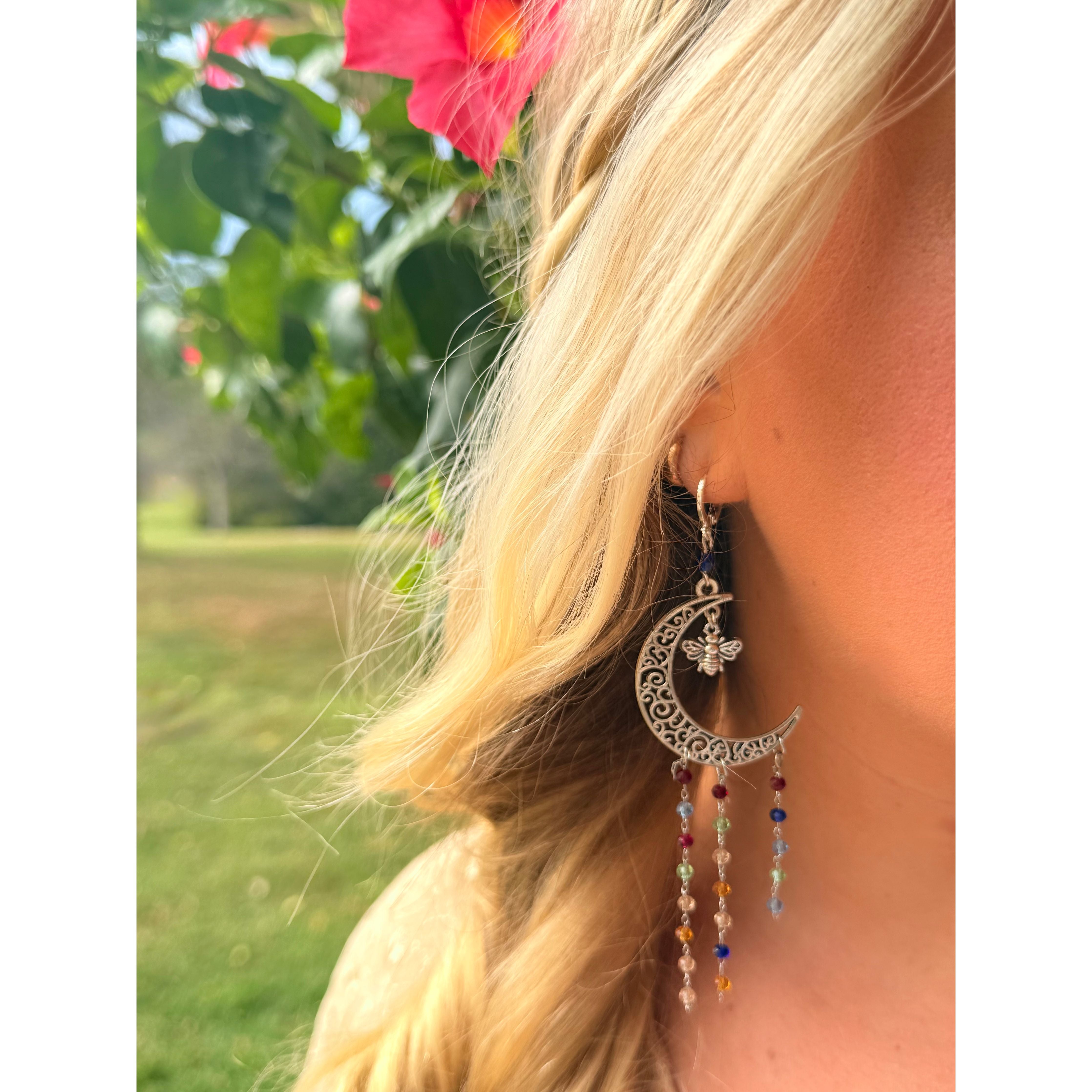Crescent Moon Bee Earrings