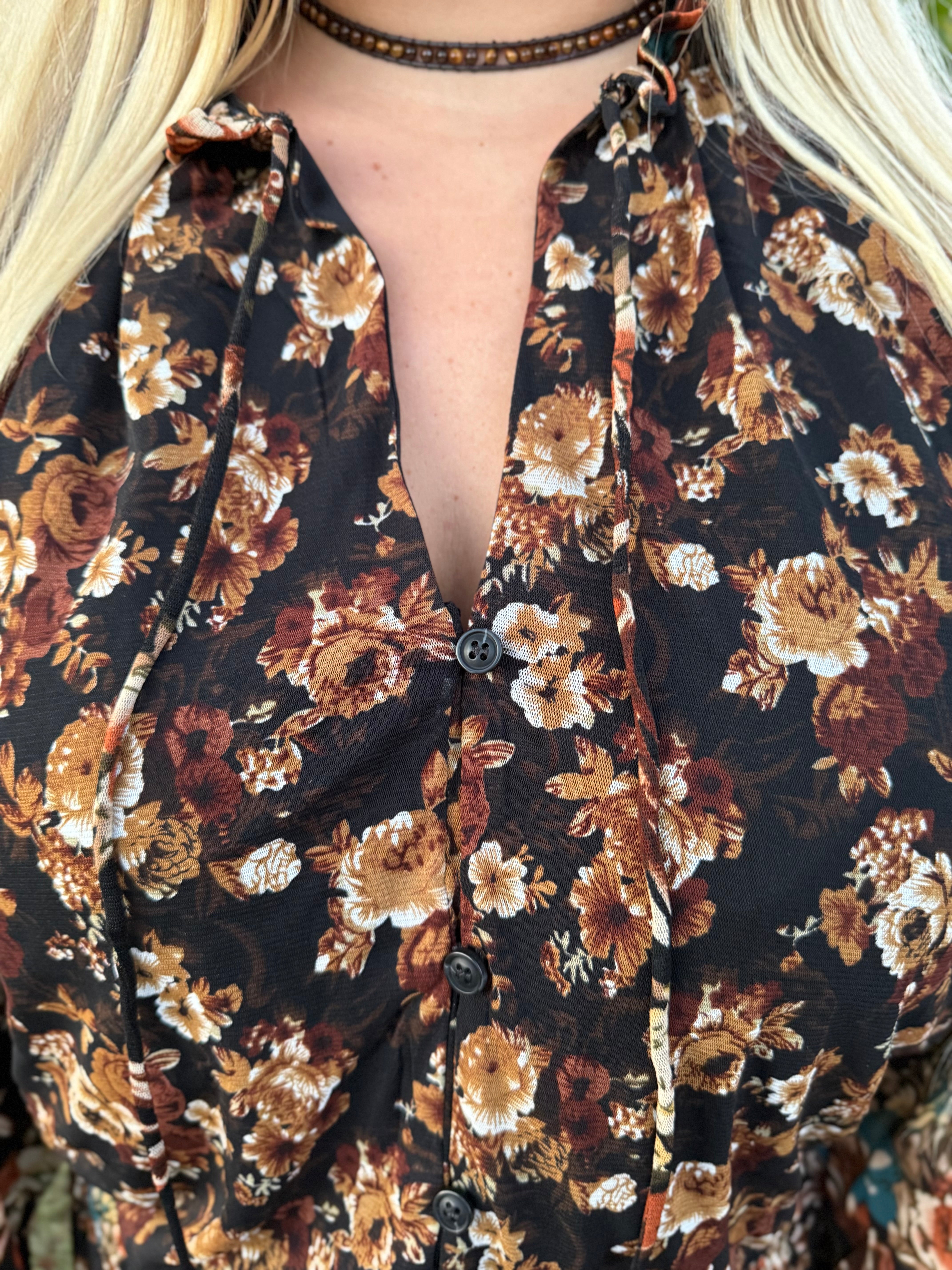 Black Floral Ruffle Maxi Dress