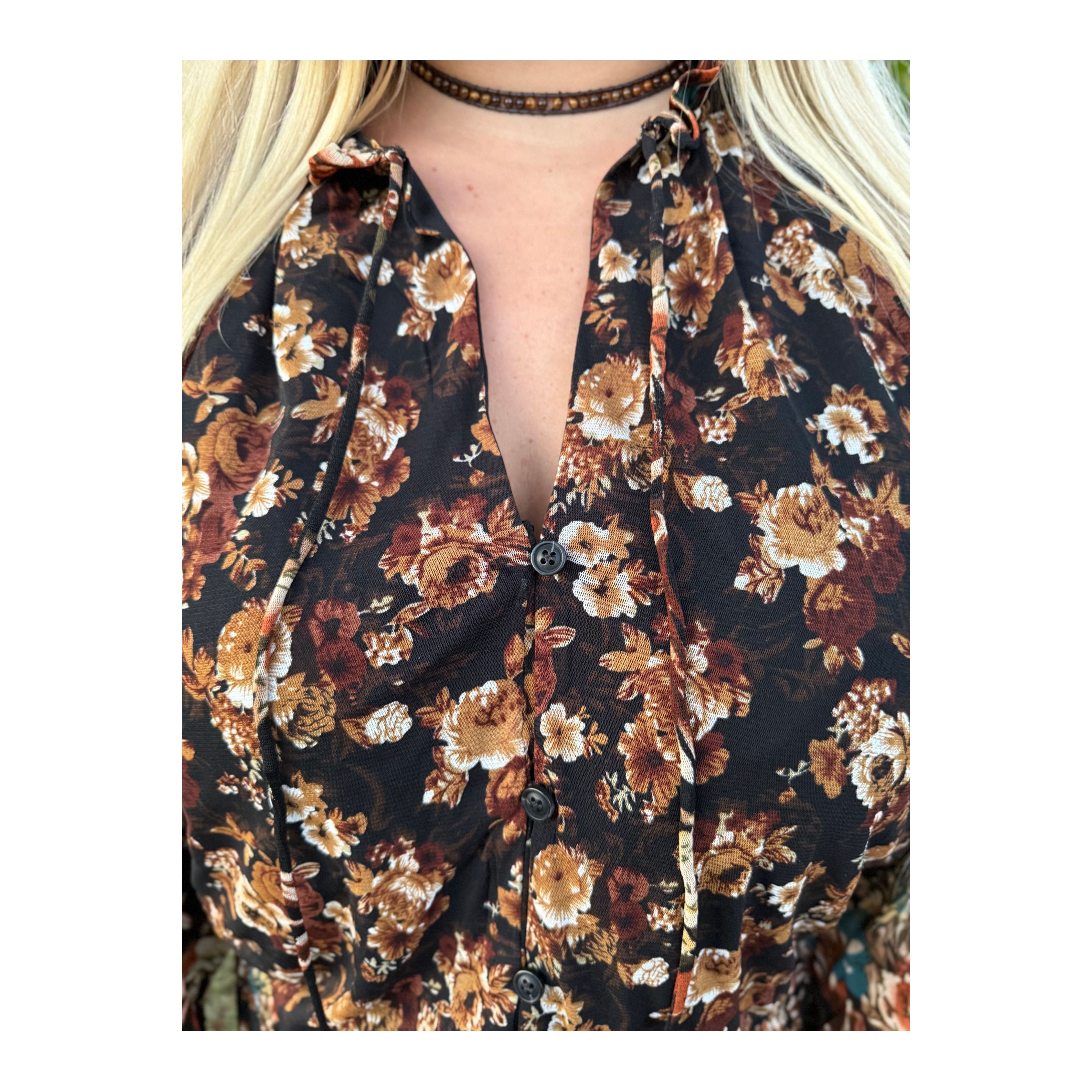 Black Floral Ruffle Maxi Dress