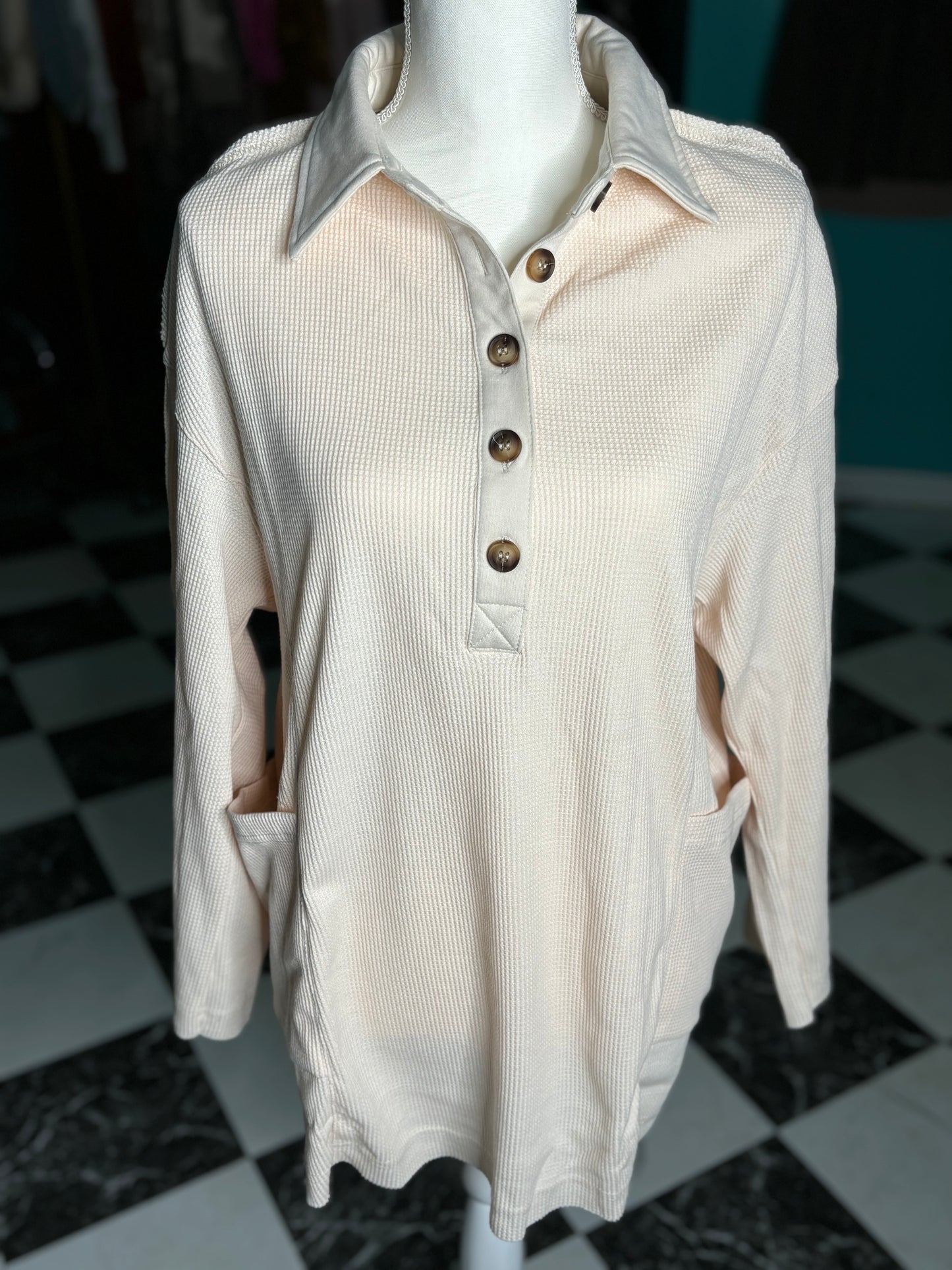 Cream Ribbed Pullover