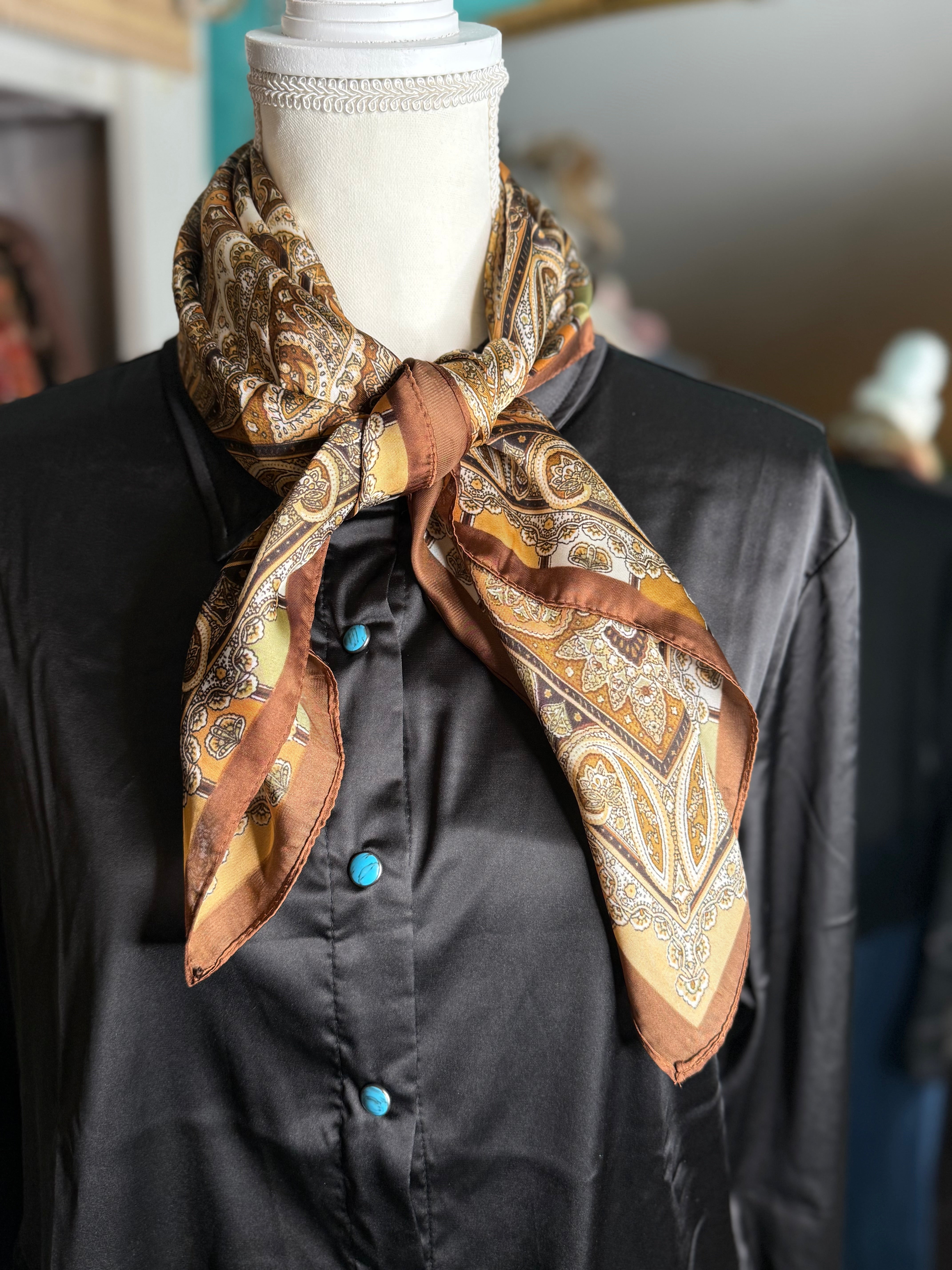 Brown Paisley Satin Scarf