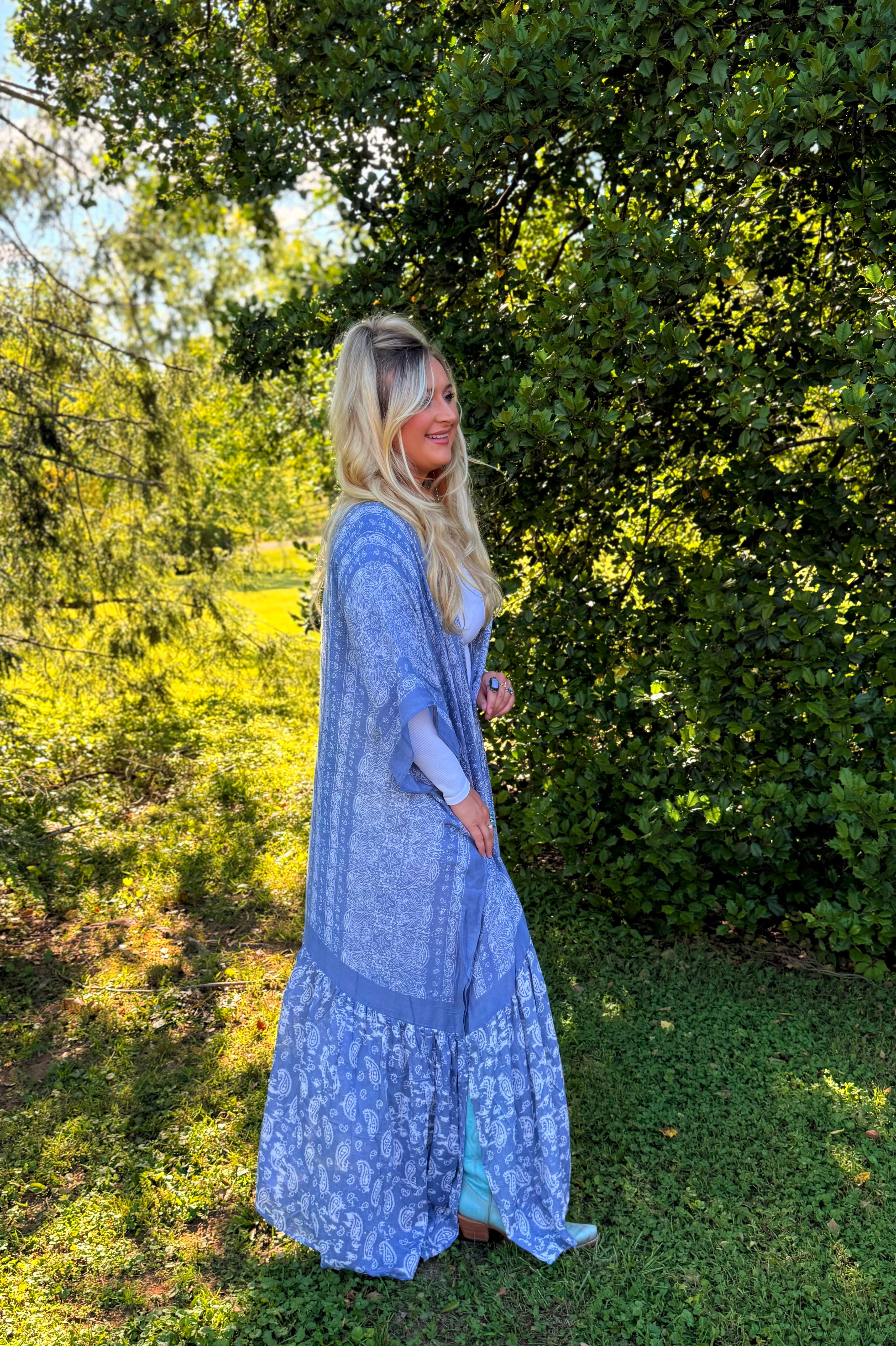 Blue Paisley Free Flow Duster