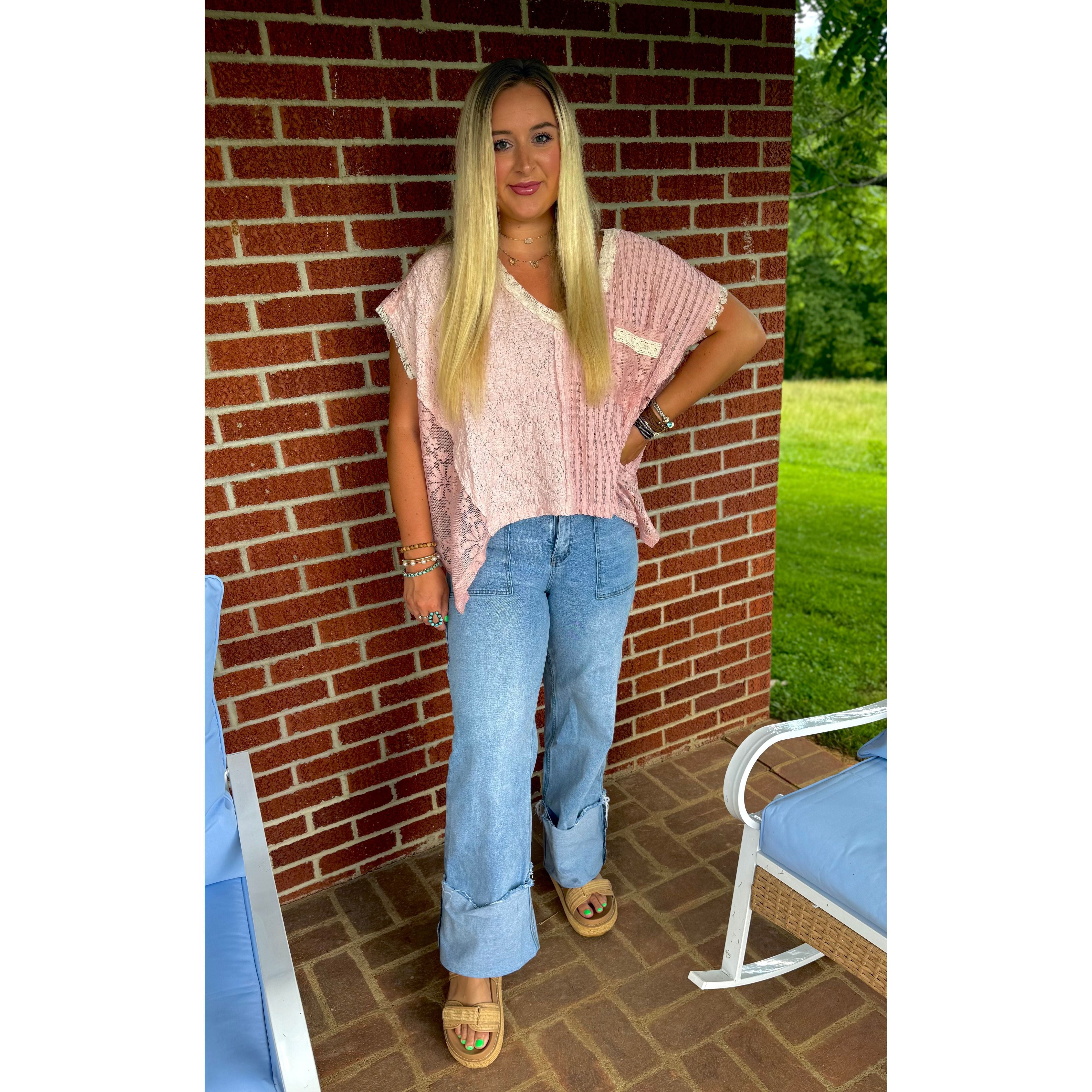 POL: All For Boho Pink Lace Top