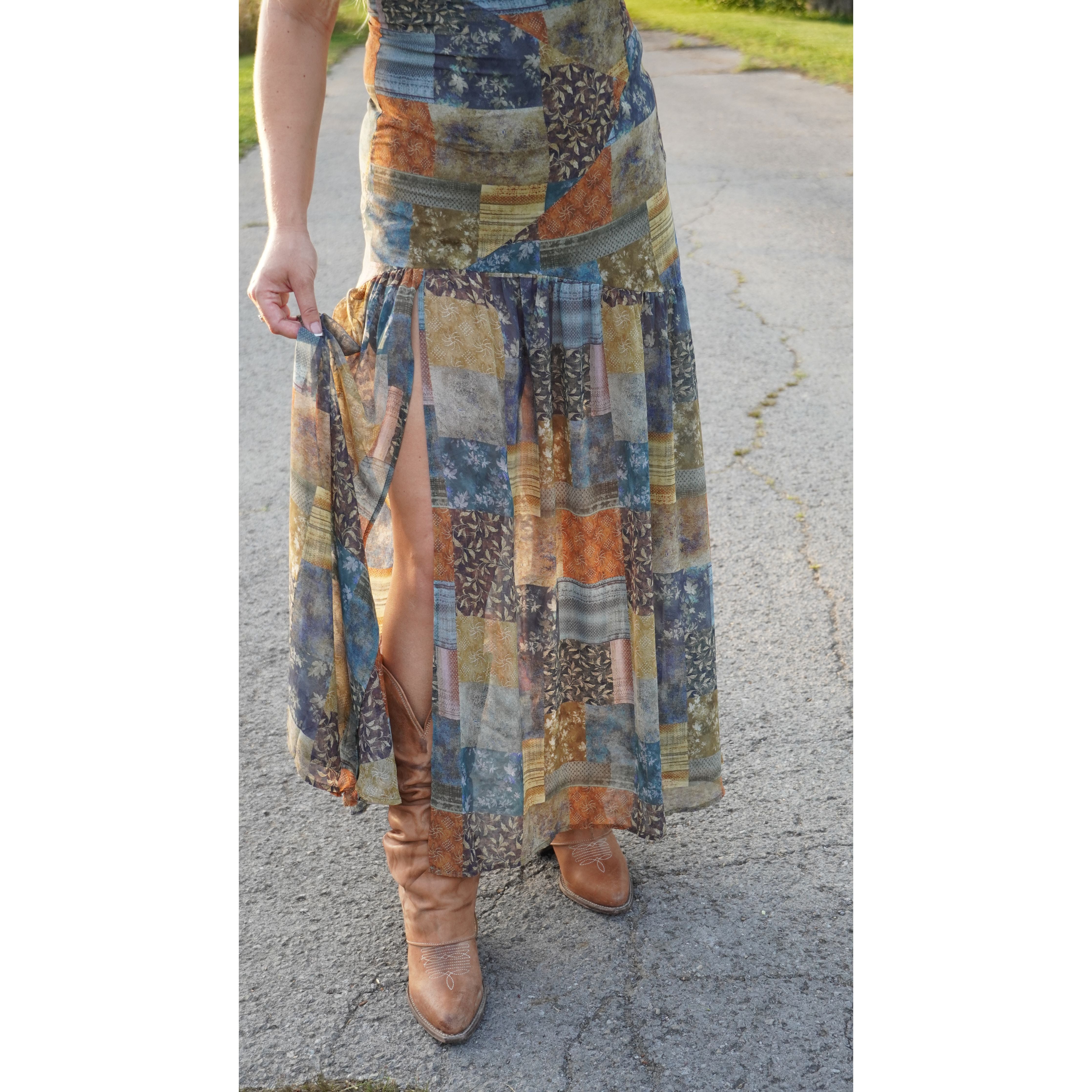 Strapless Patchwork Maxi Dress