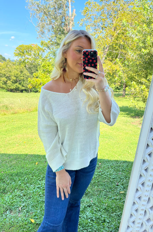 Keeping Cozy White Sweater