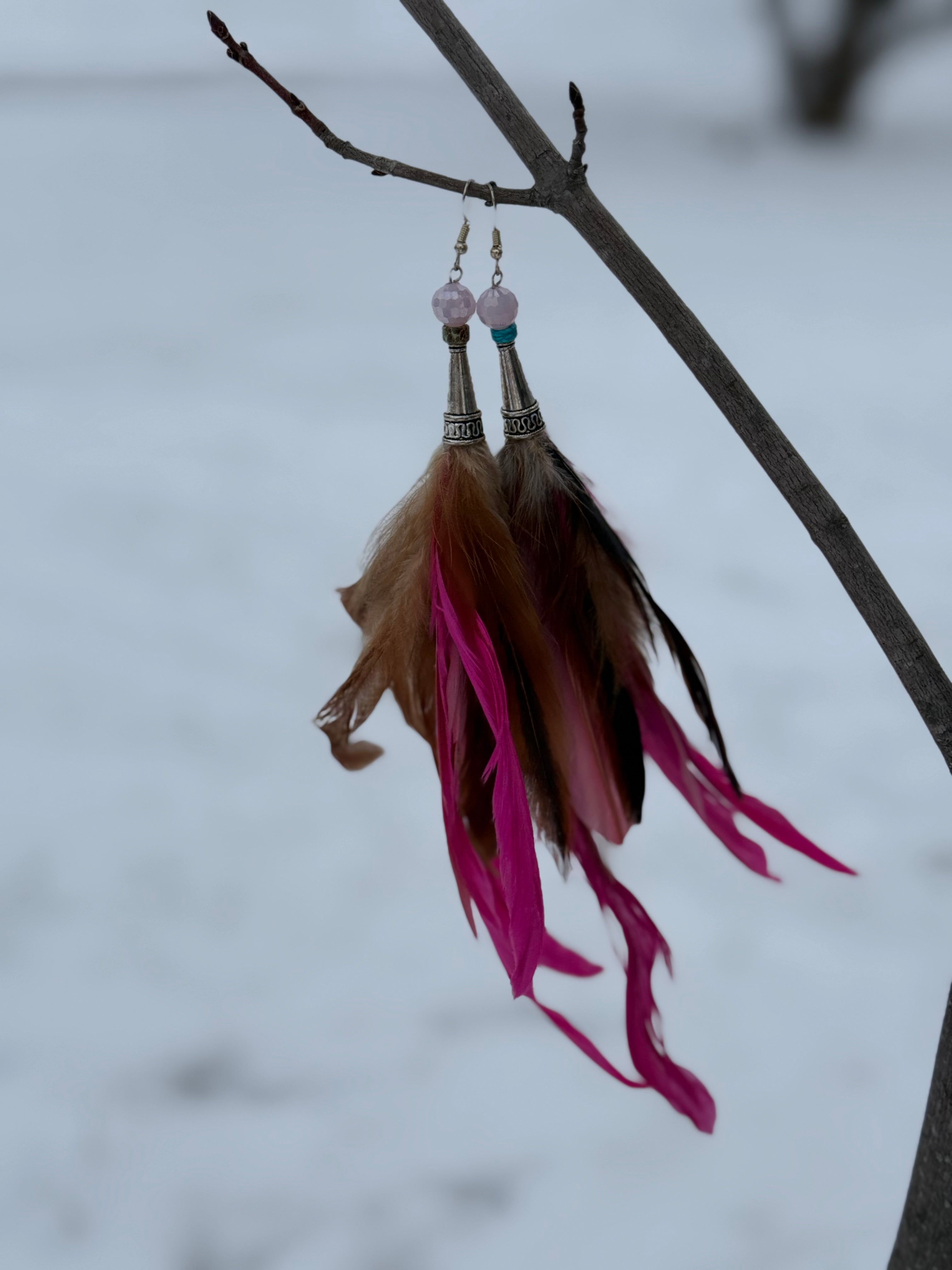 Pink Feather Earrings