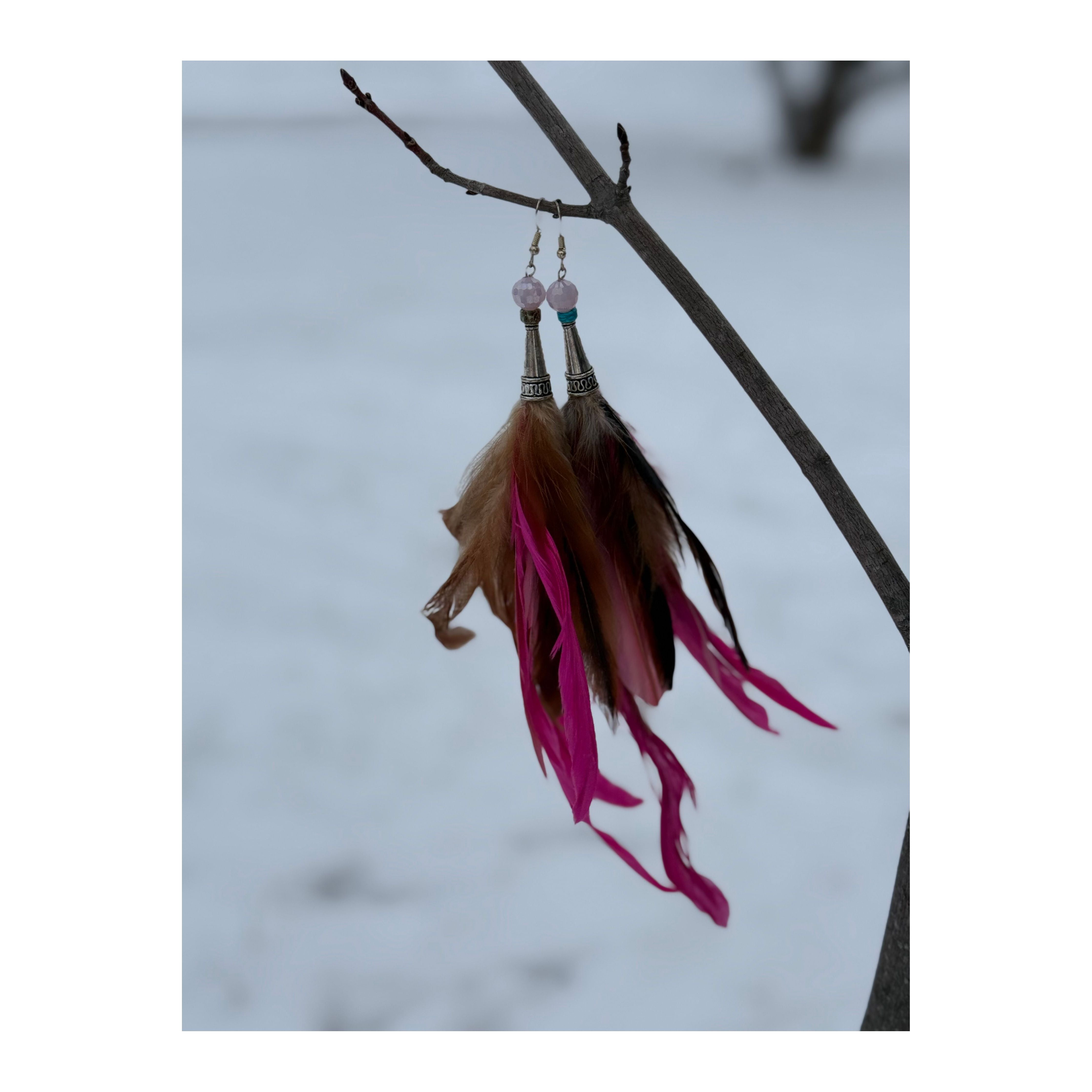 Pink Feather Earrings