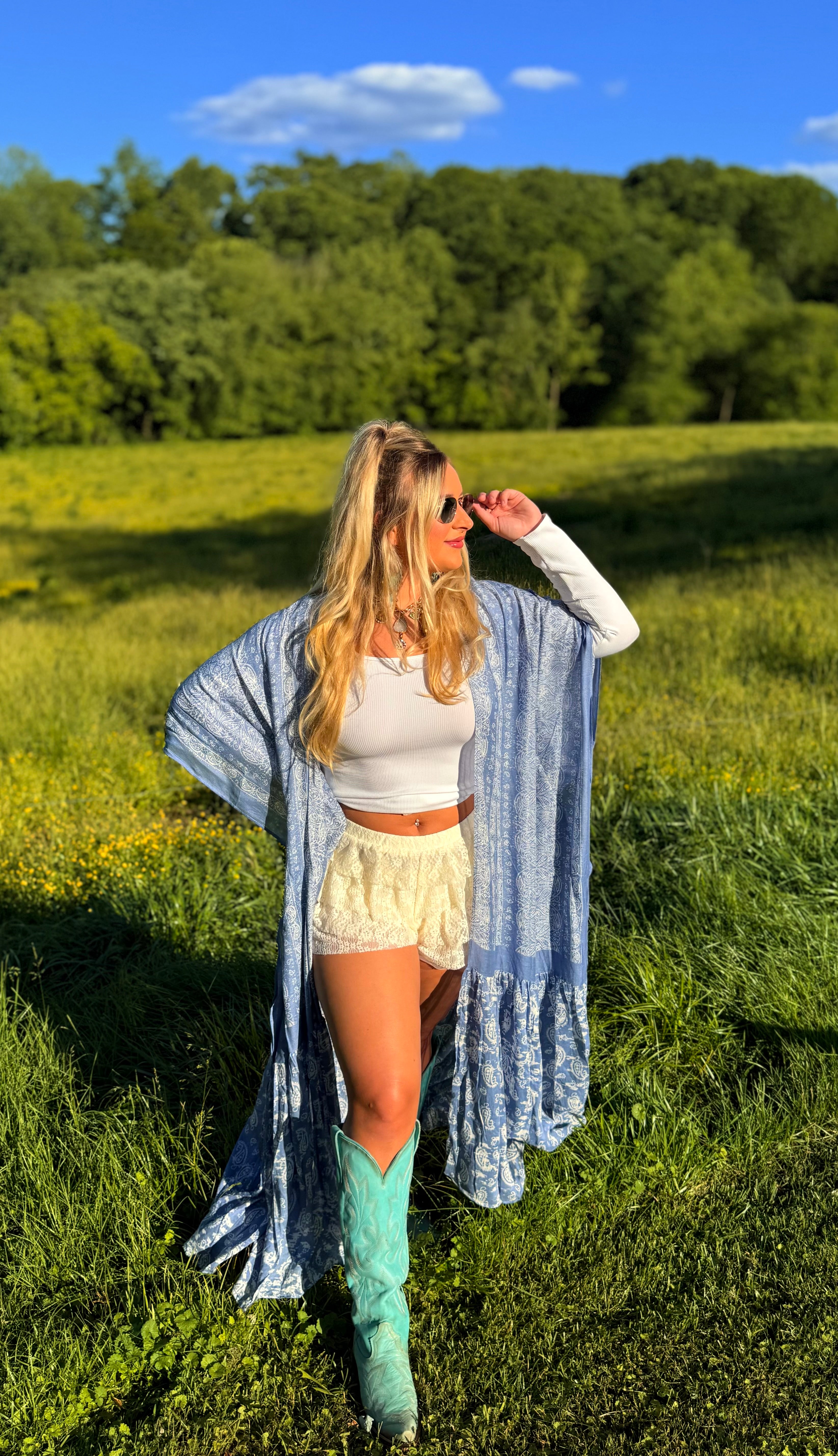 Blue Paisley Free Flow Duster