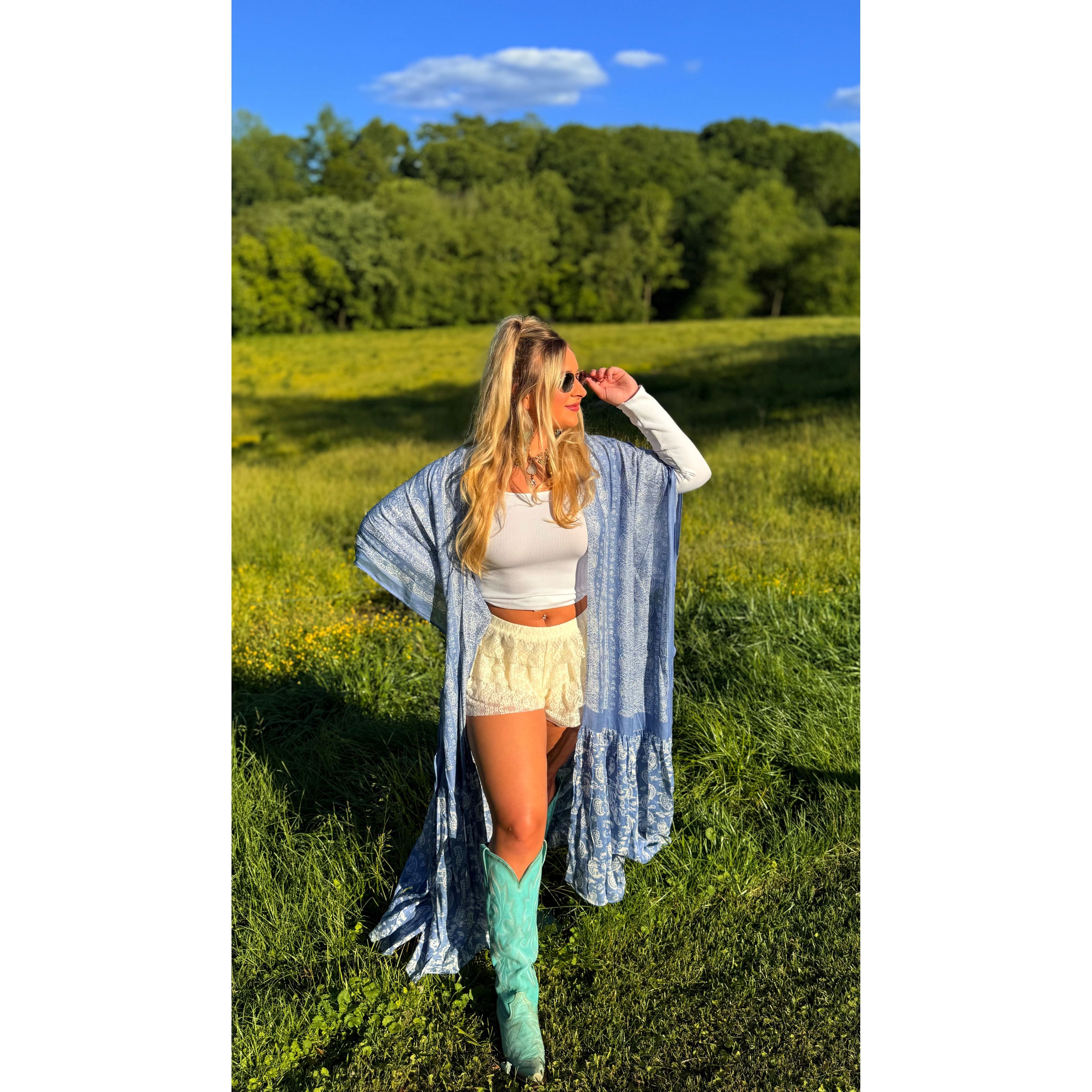 Blue Paisley Free Flow Duster