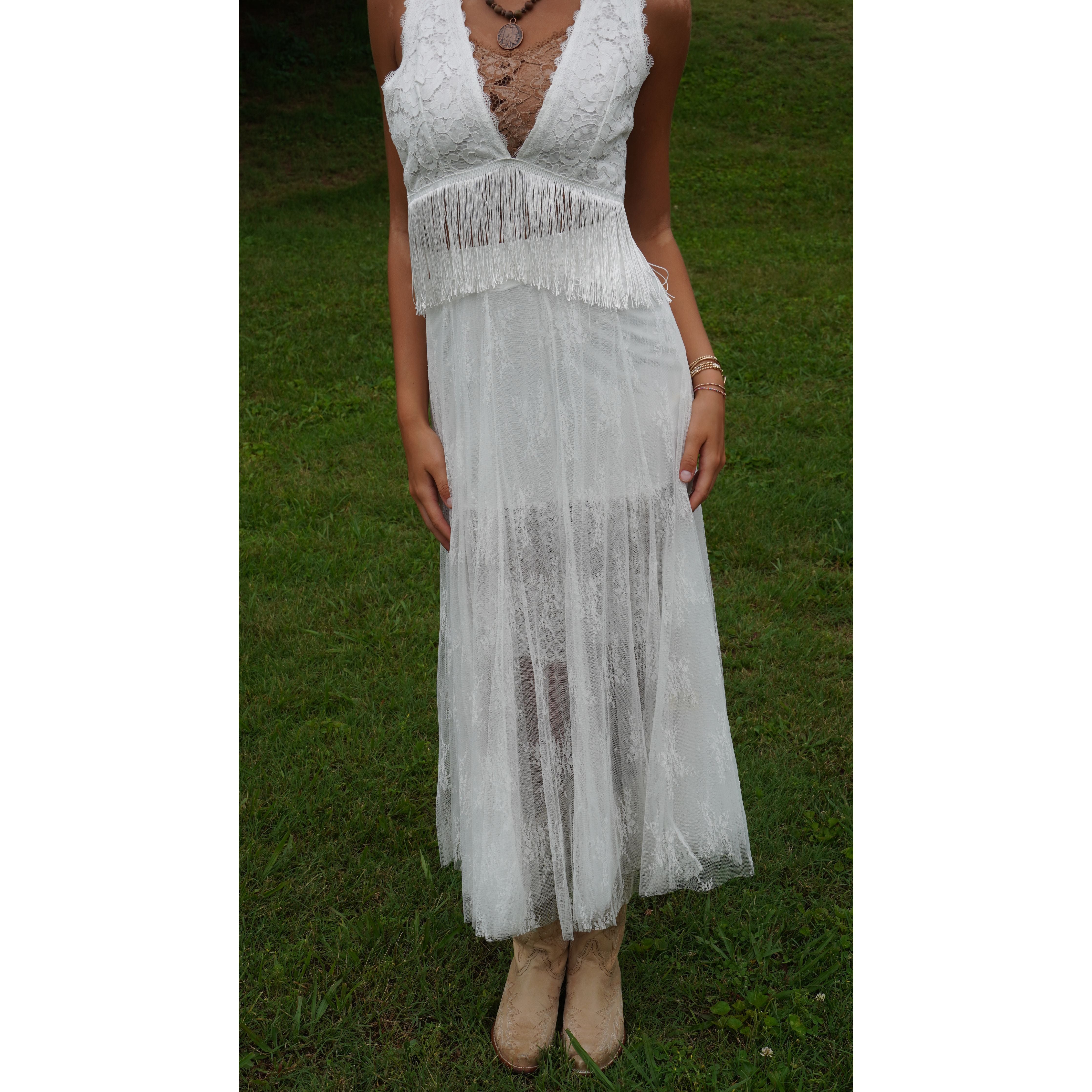 White Lace Fringe Tank