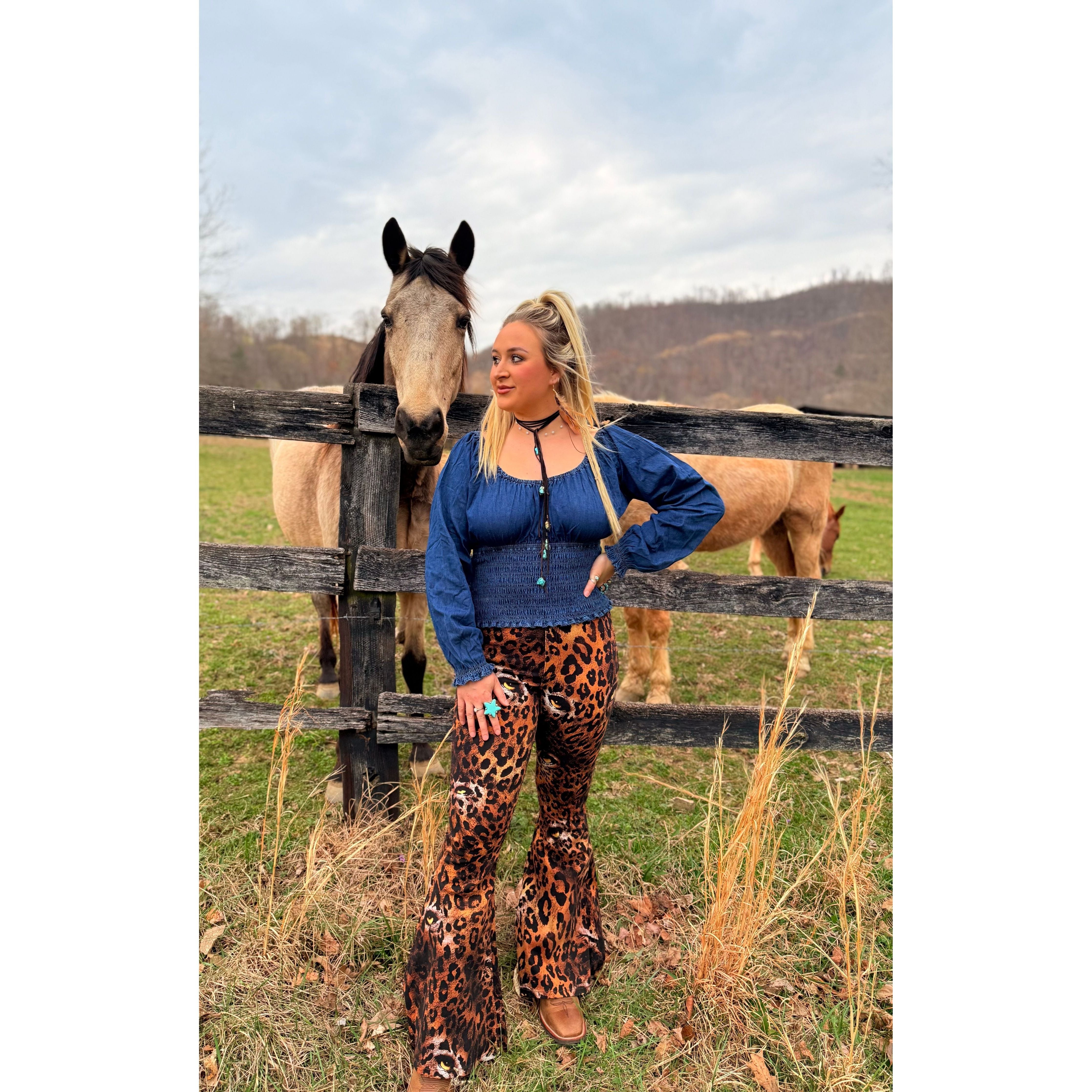 Denim Ruched Long Sleeve Top