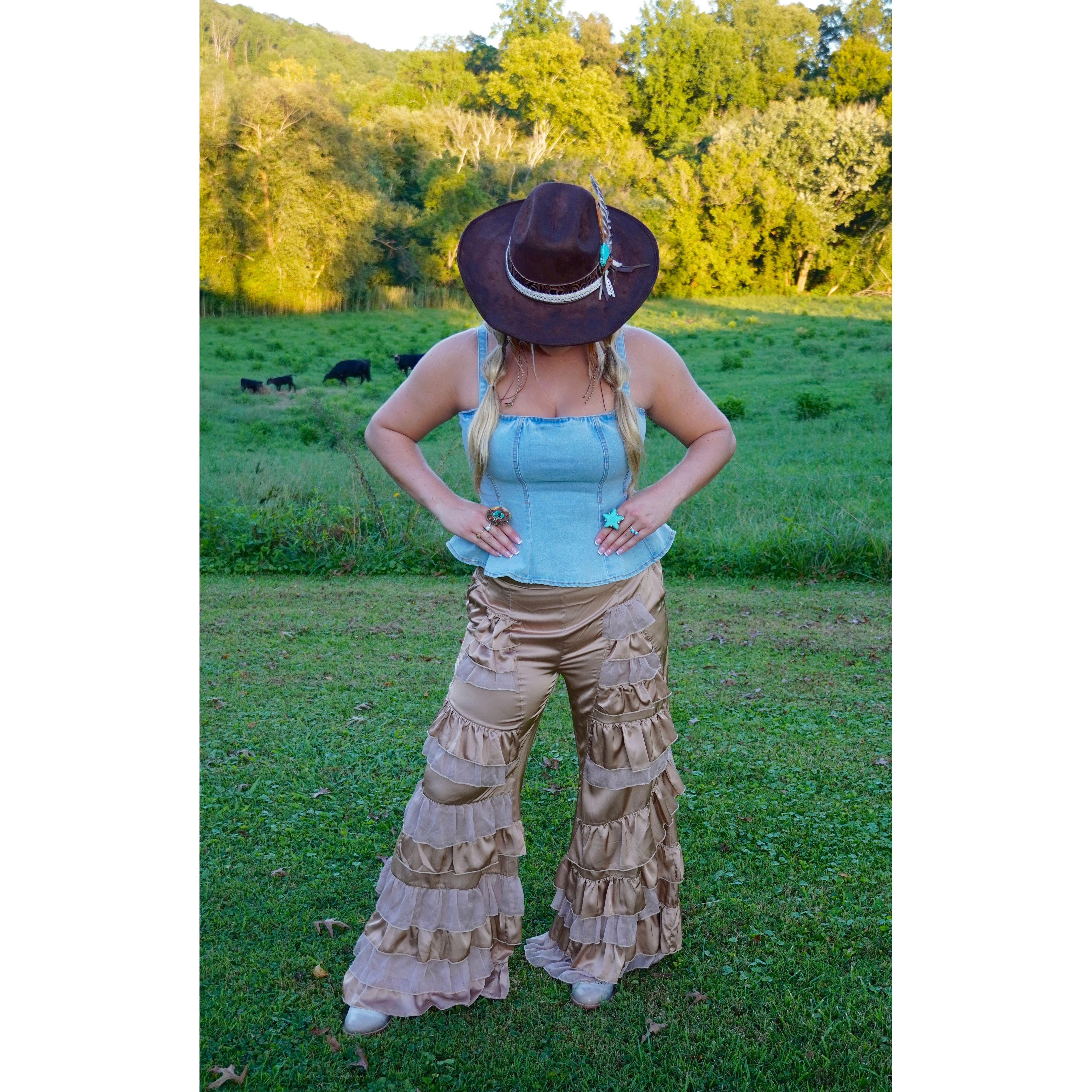 Champagne Tiered Ruffle Pants