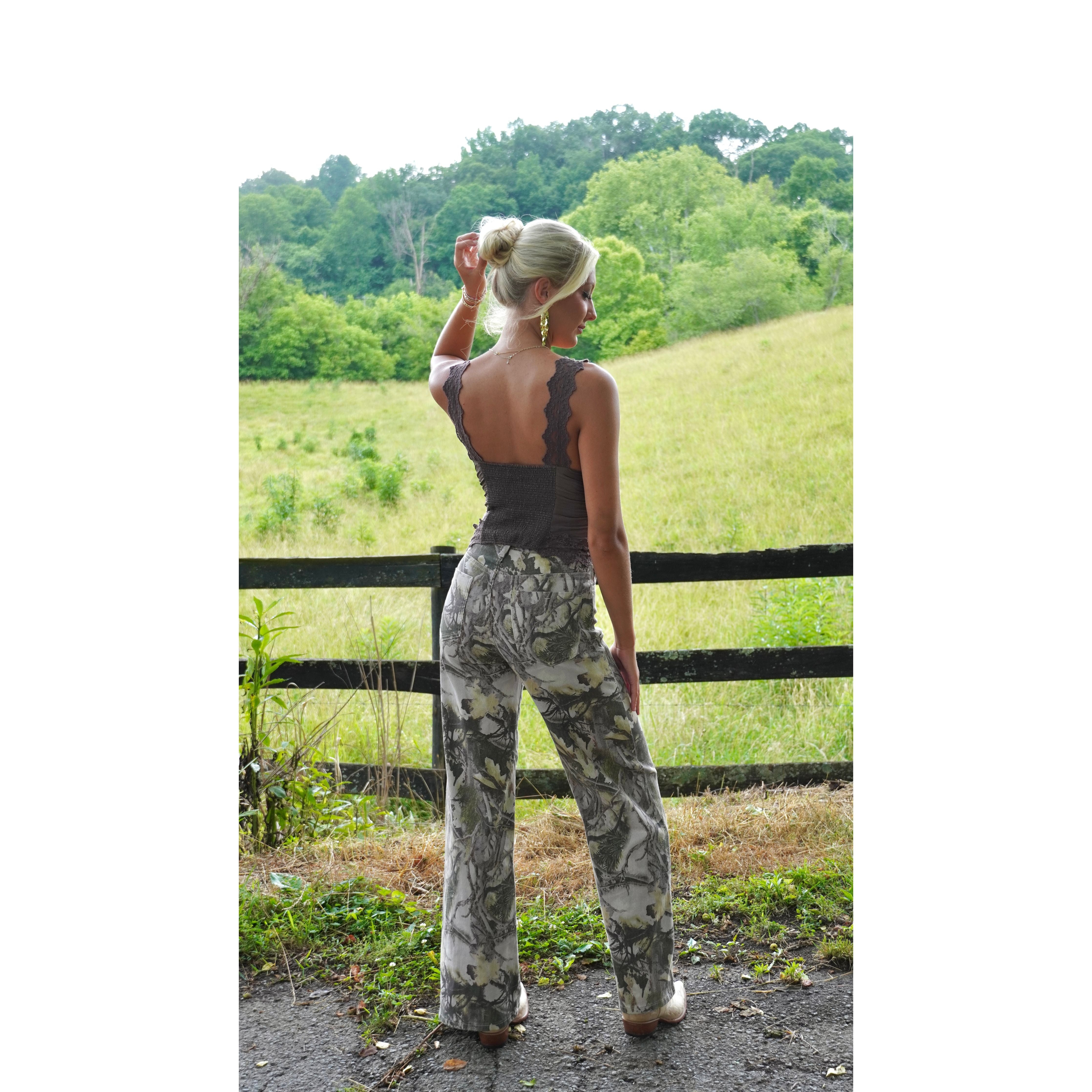 Chocolate Brown Lace Ruched Tank