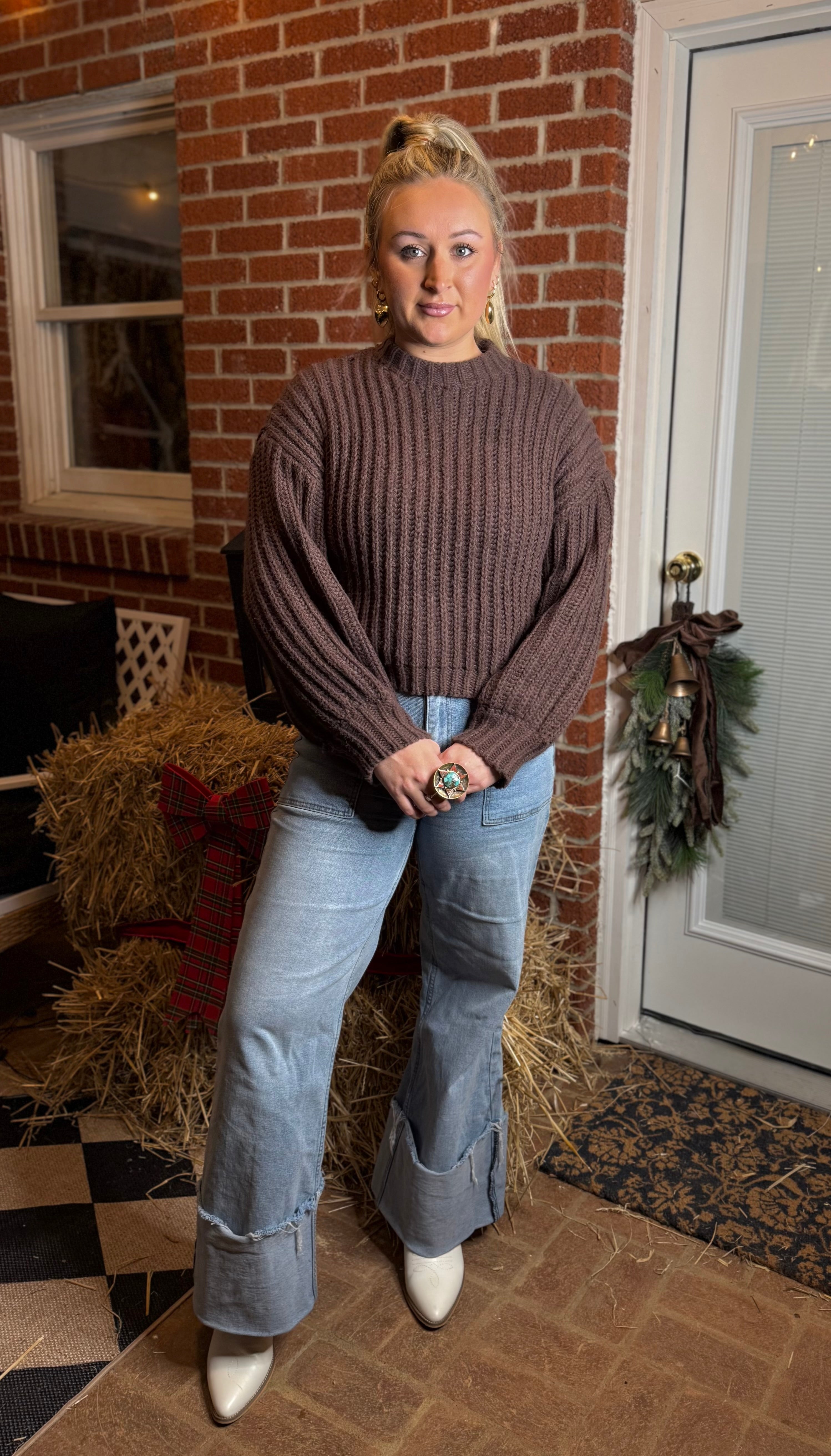 Cozy Chocolate Wide Sleeve Rib Knit Sweater