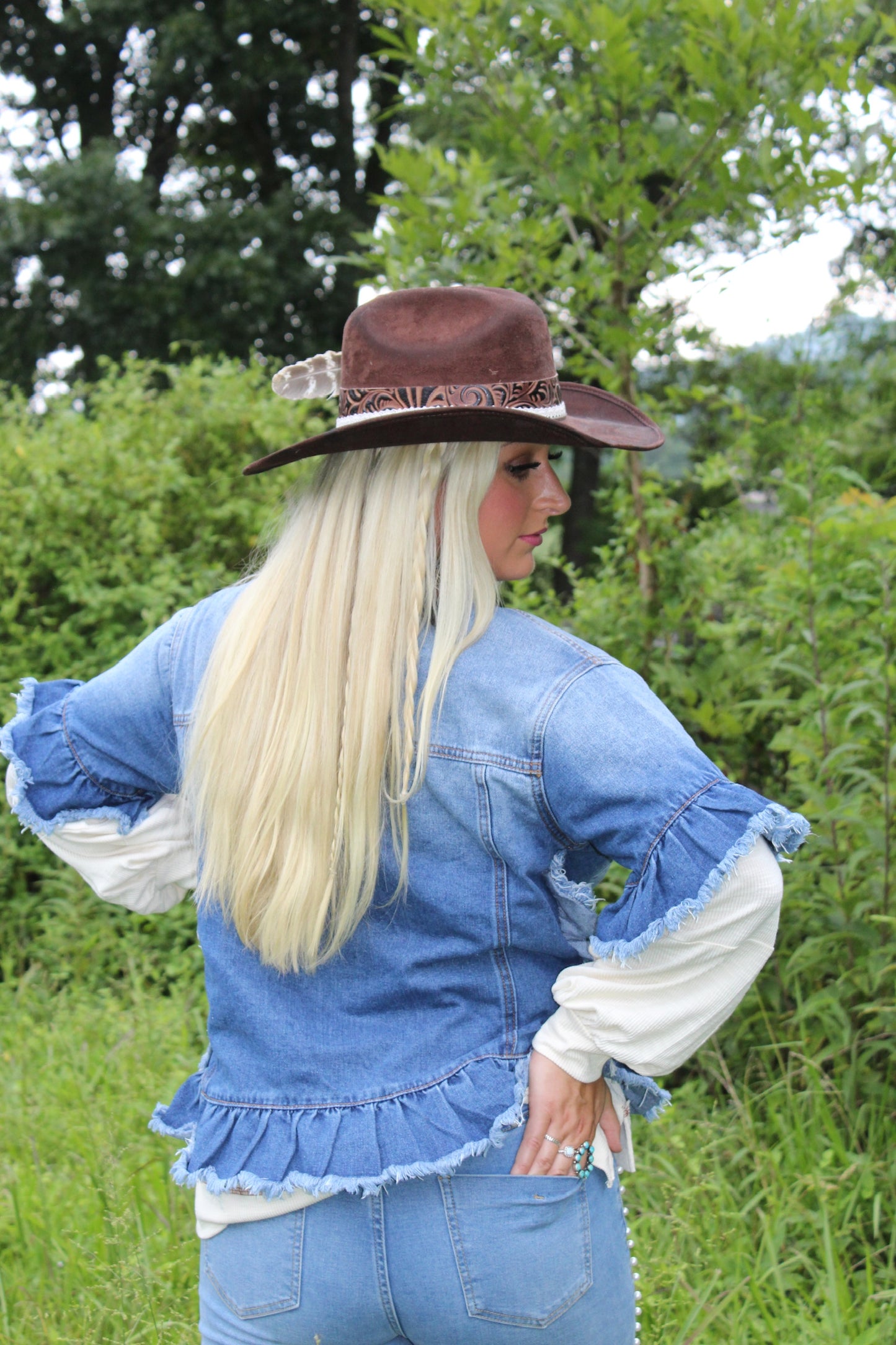 Ruffled Short Sleeve Denim Jacket