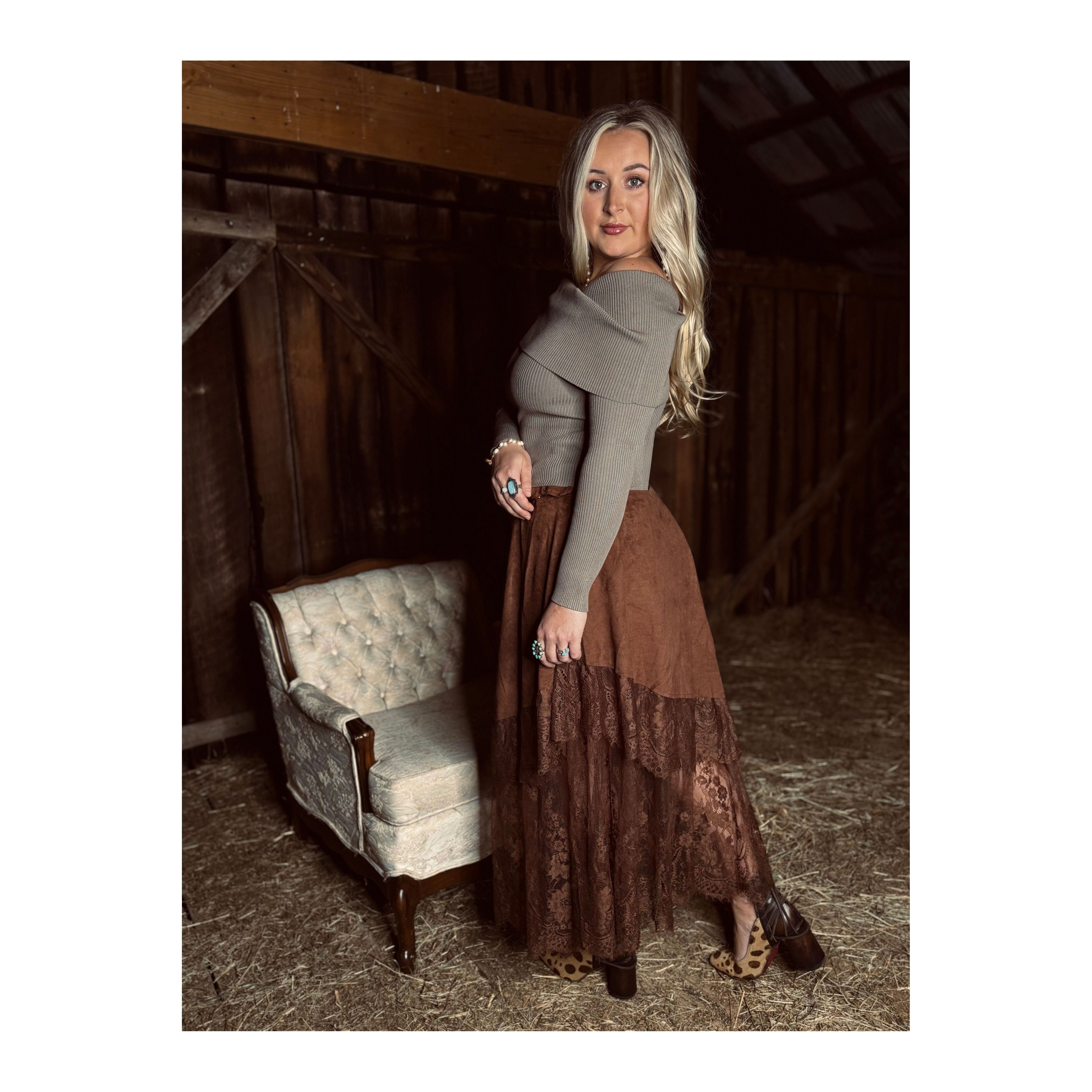 Mocha Off The Shoulder Ribbed Top
