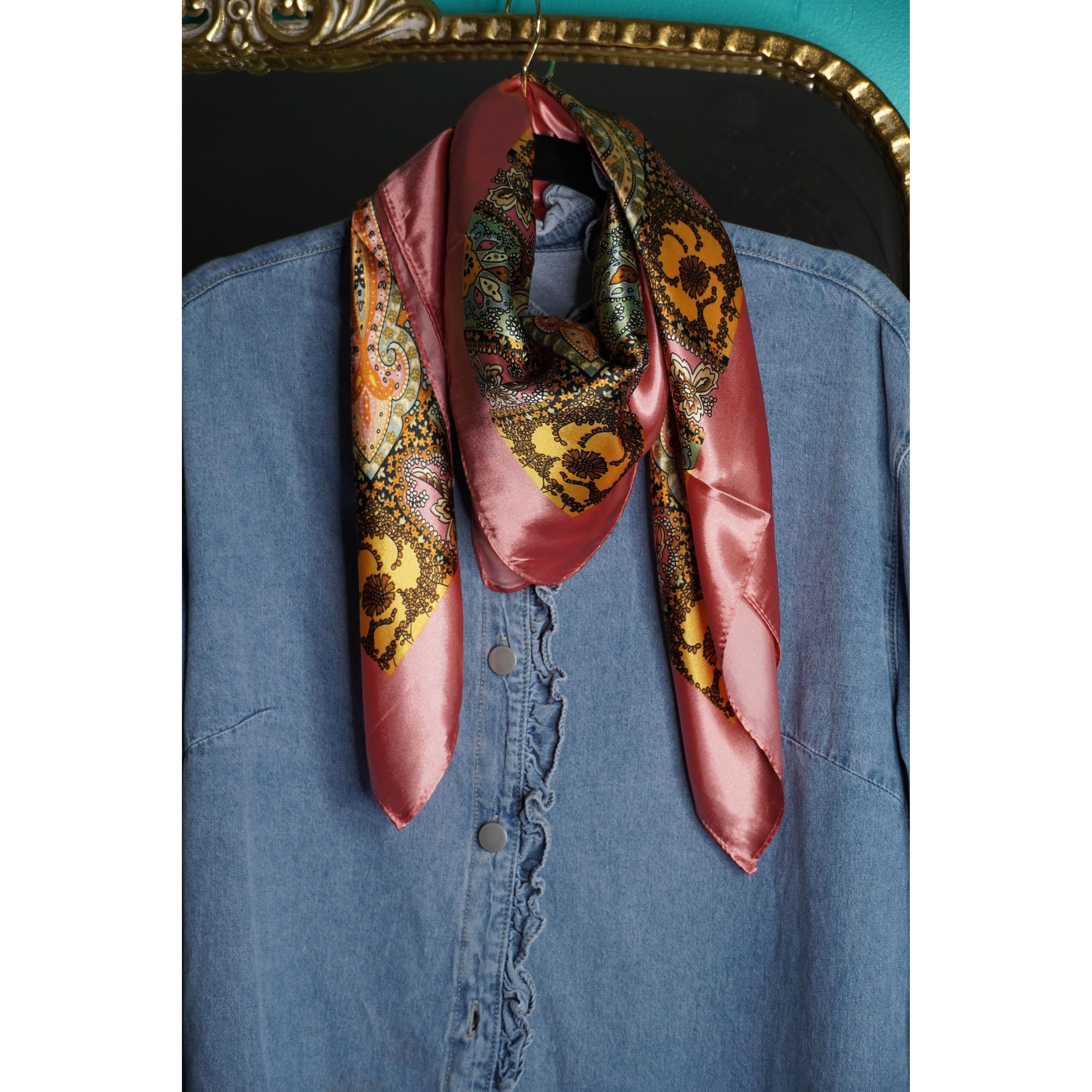 Pink Paisley Printed Satin Scarf
