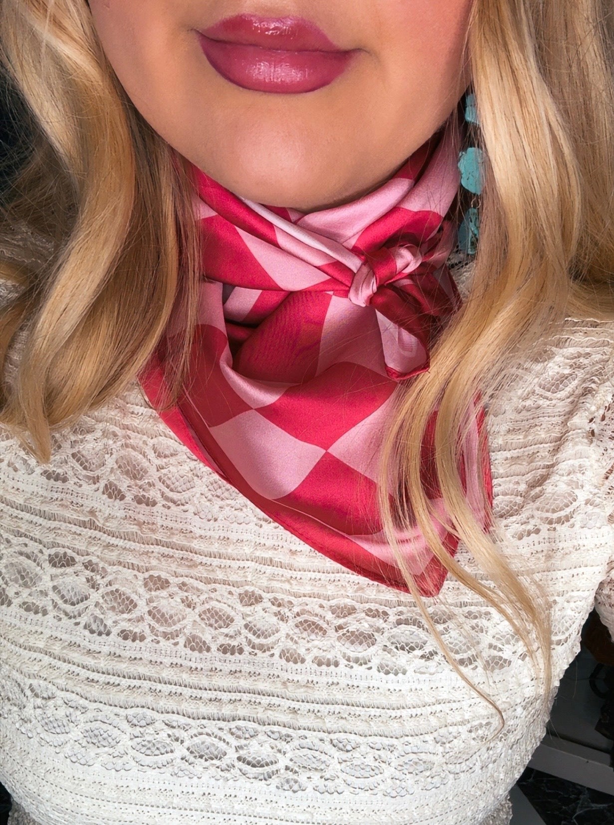 Checkered Pink Satin Scarf