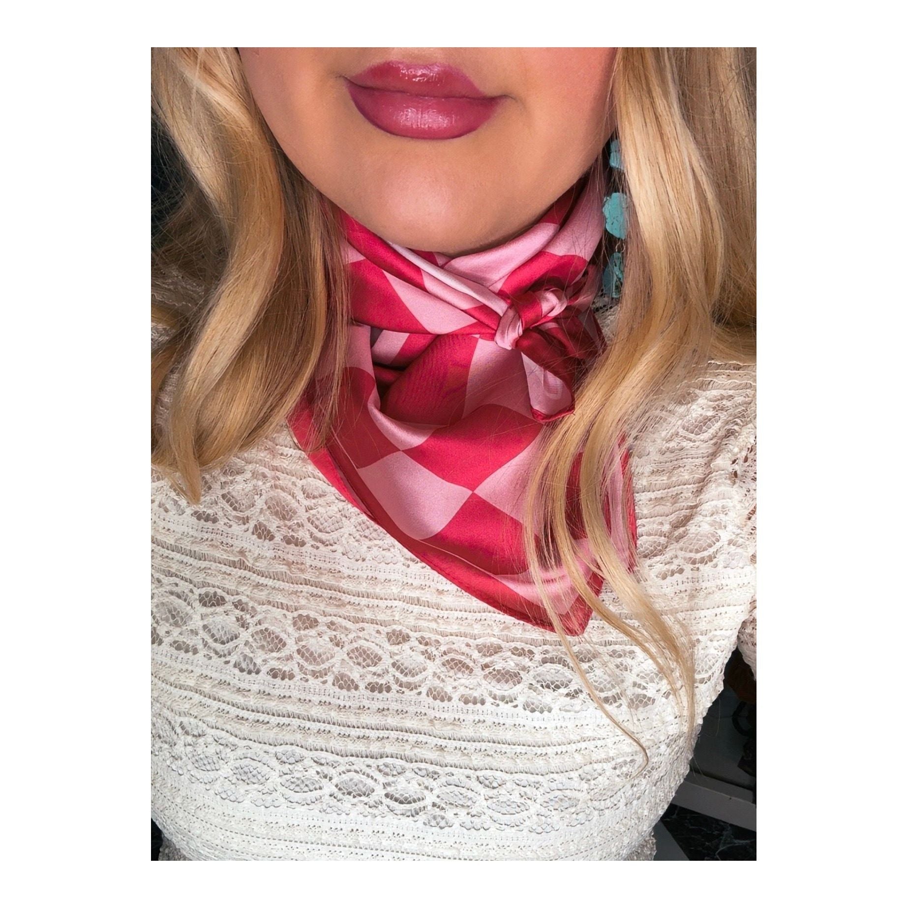 Checkered Pink Satin Scarf