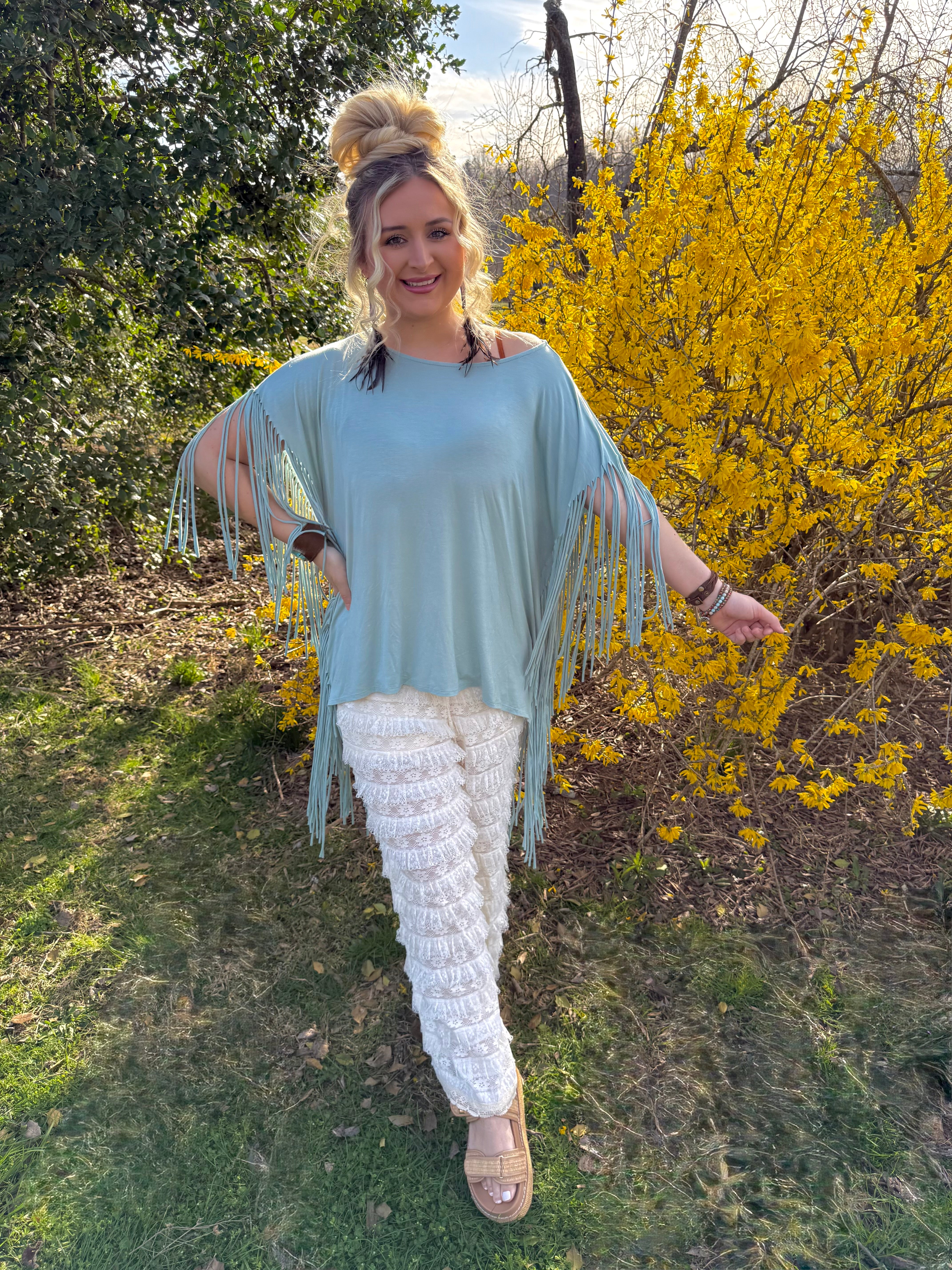 Showstopper Fringe Top Seafoam