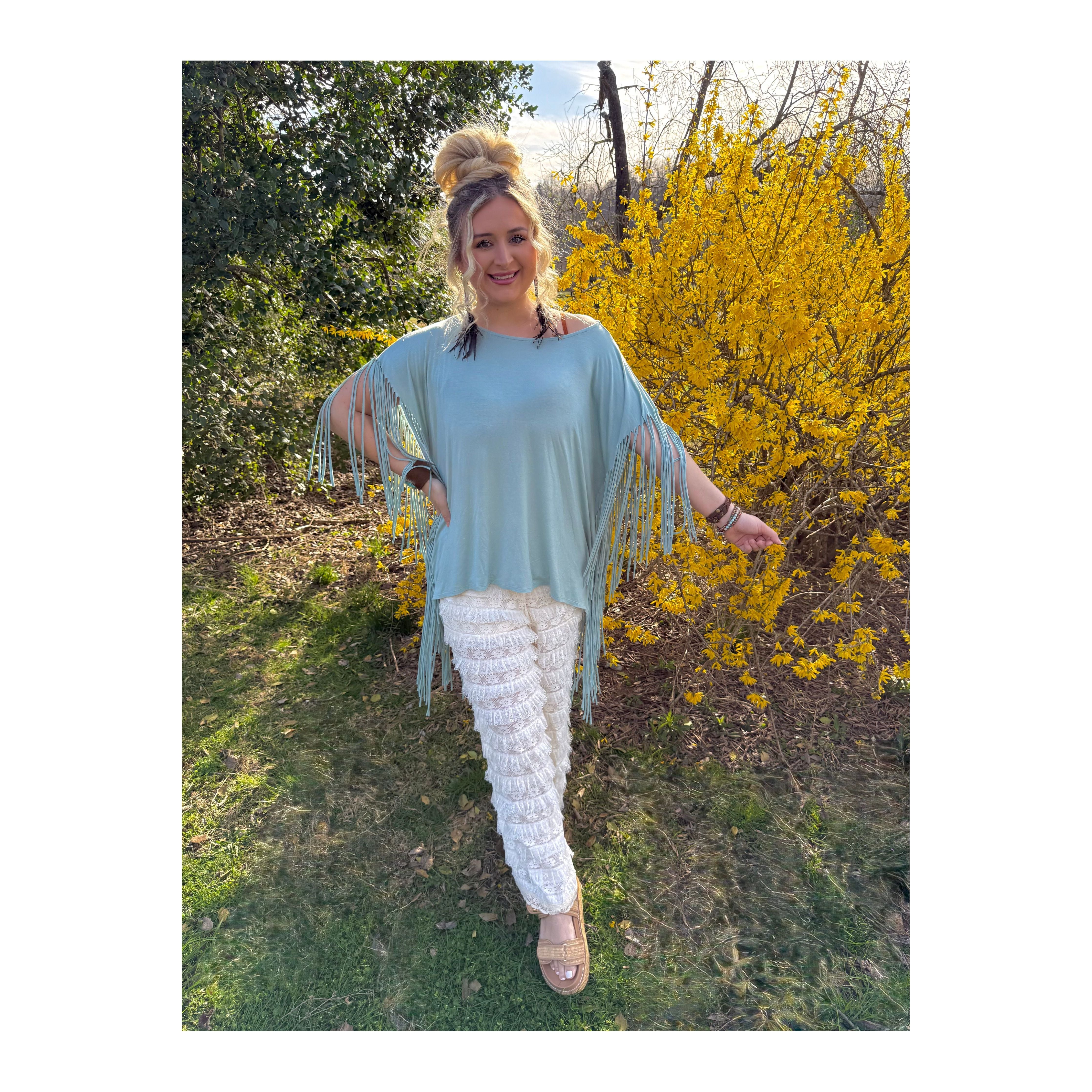 Showstopper Fringe Top Seafoam