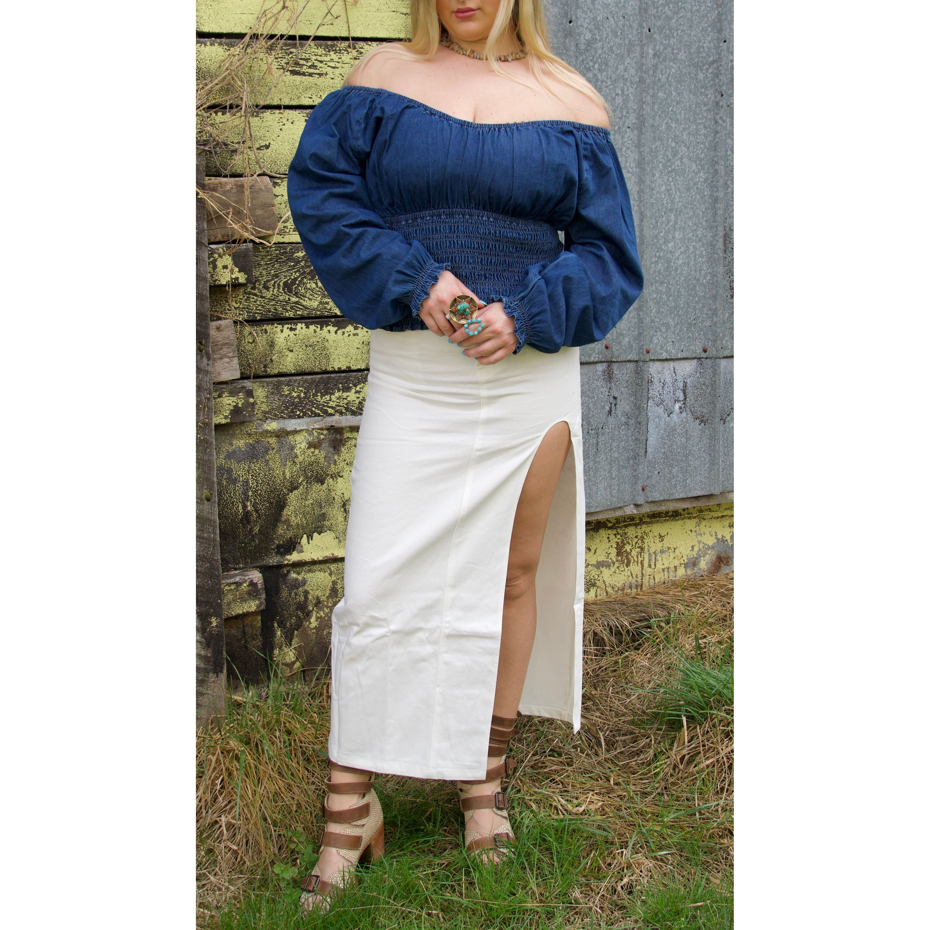 Denim Ruched Long sleeve Top