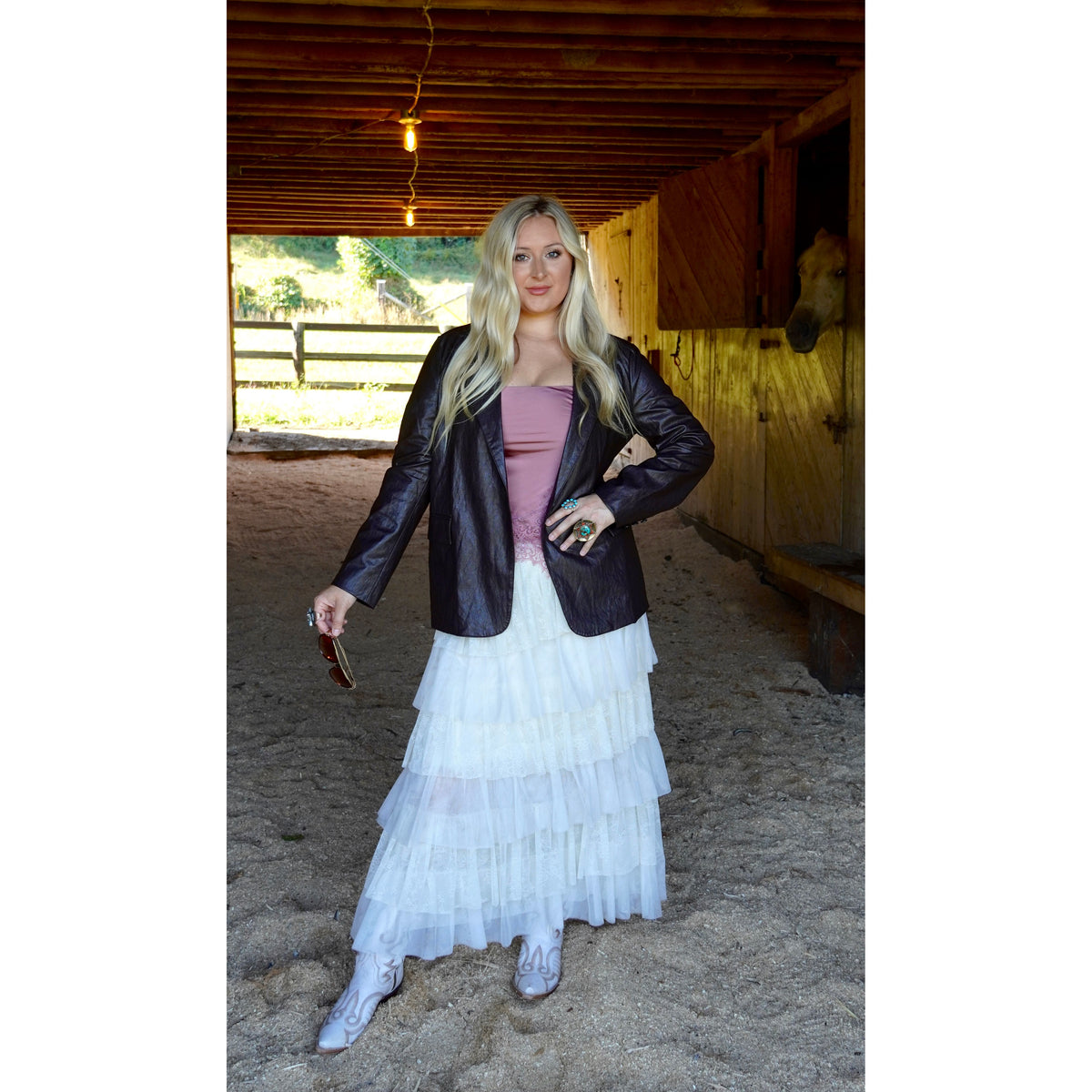 Dark brown Leather oversized Blazer jacket