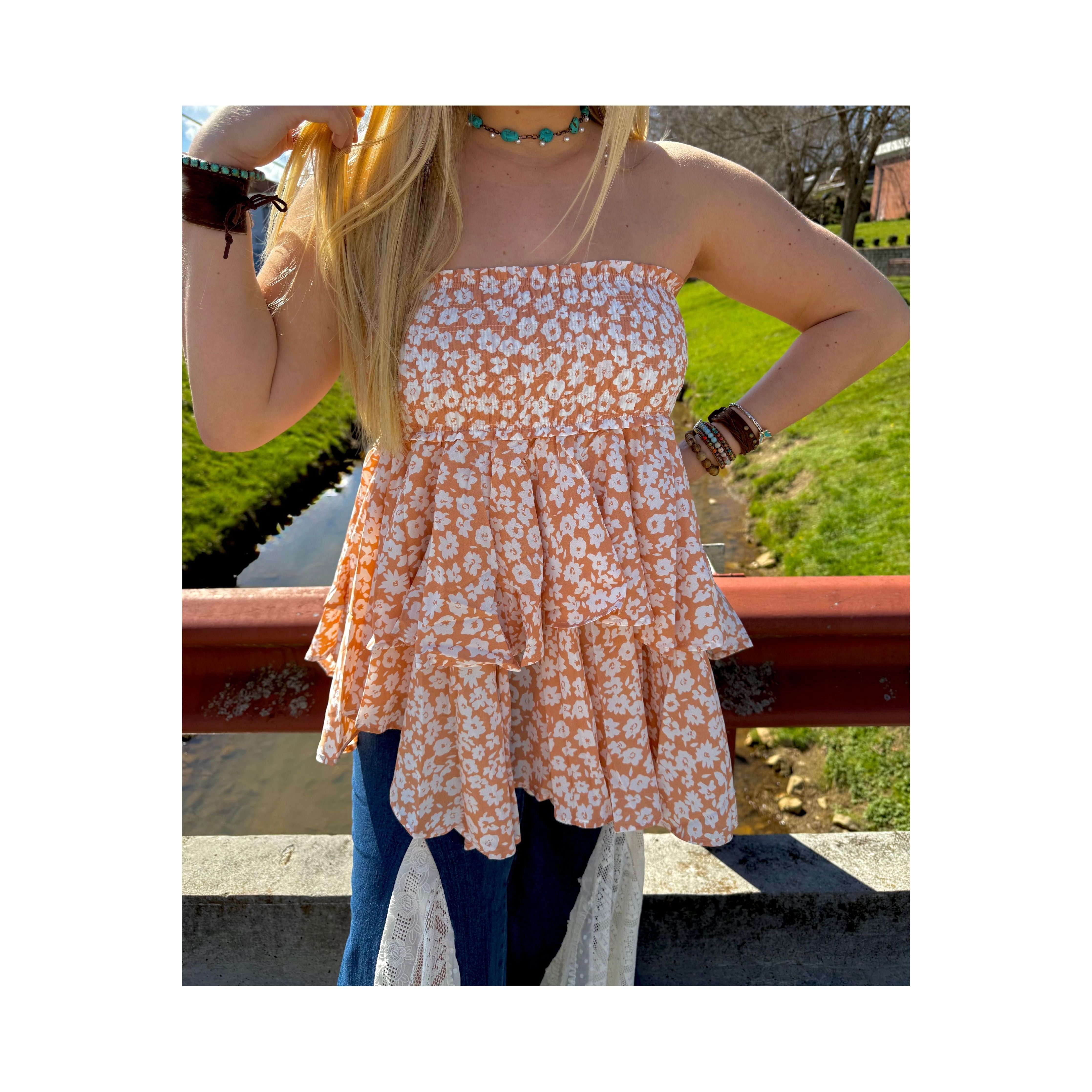 BY TOGETHER: Daisy Dream Ruffle Tube Top